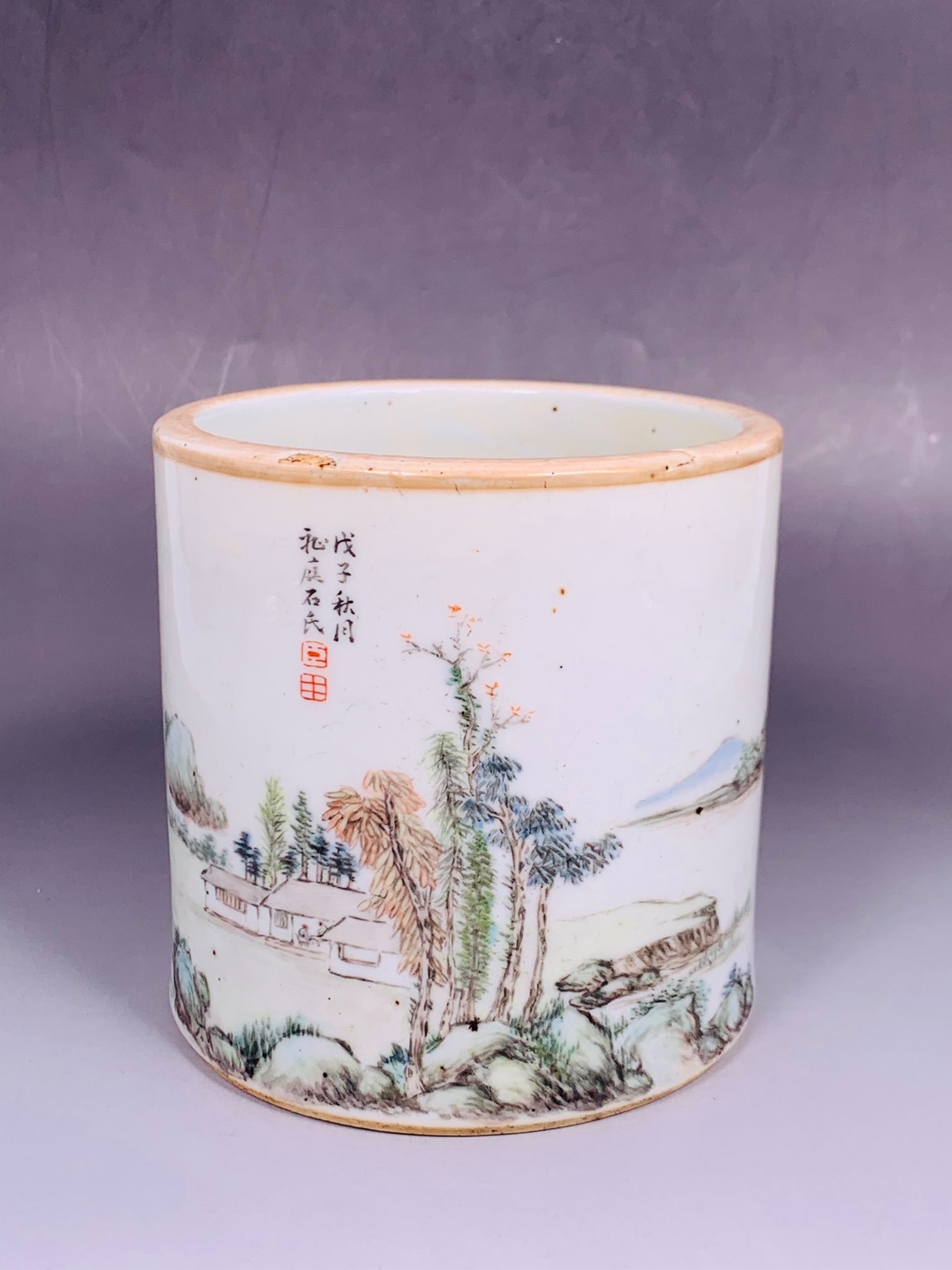 A Chinese Qianjiang-Enameled 'Landscape' Brush Pot, Guangxu Mark (1 of 14)