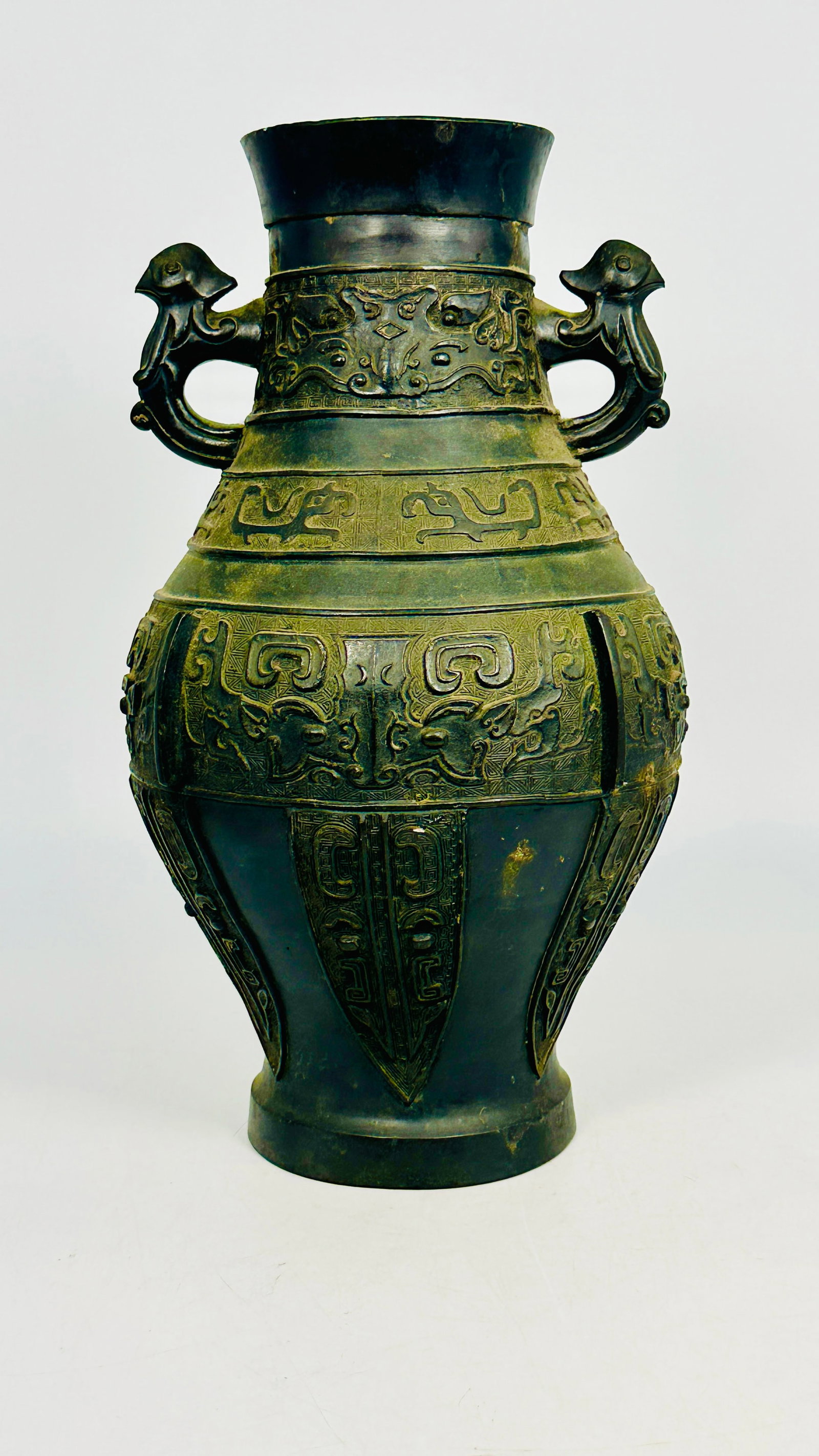 A Chinese Bronze Vase, Hu, Qing Dynasty: 14.1/2 in. high, 7.1/2 in. wide.