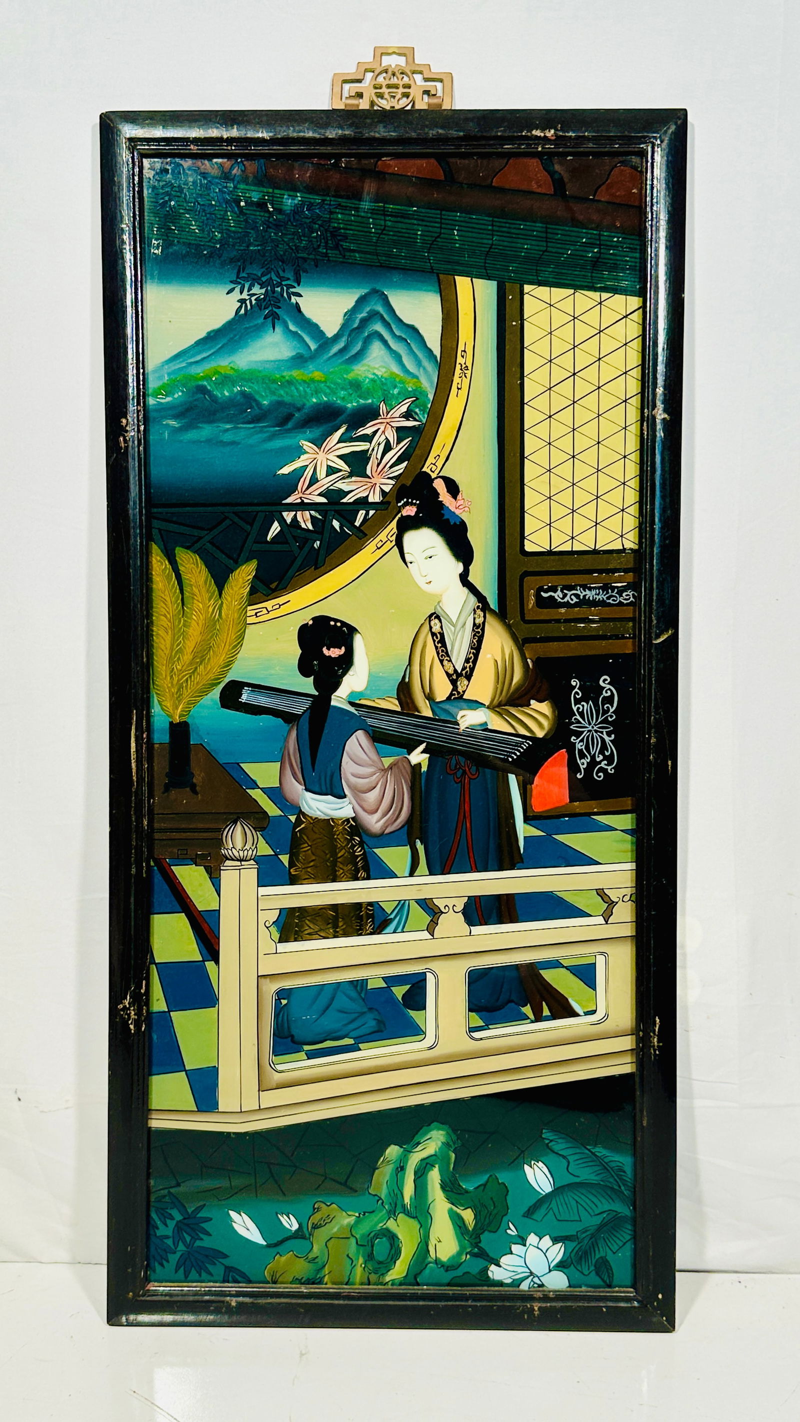A Chinese Reverse Painted 'Ladies' Glass Panel (1 of 5)