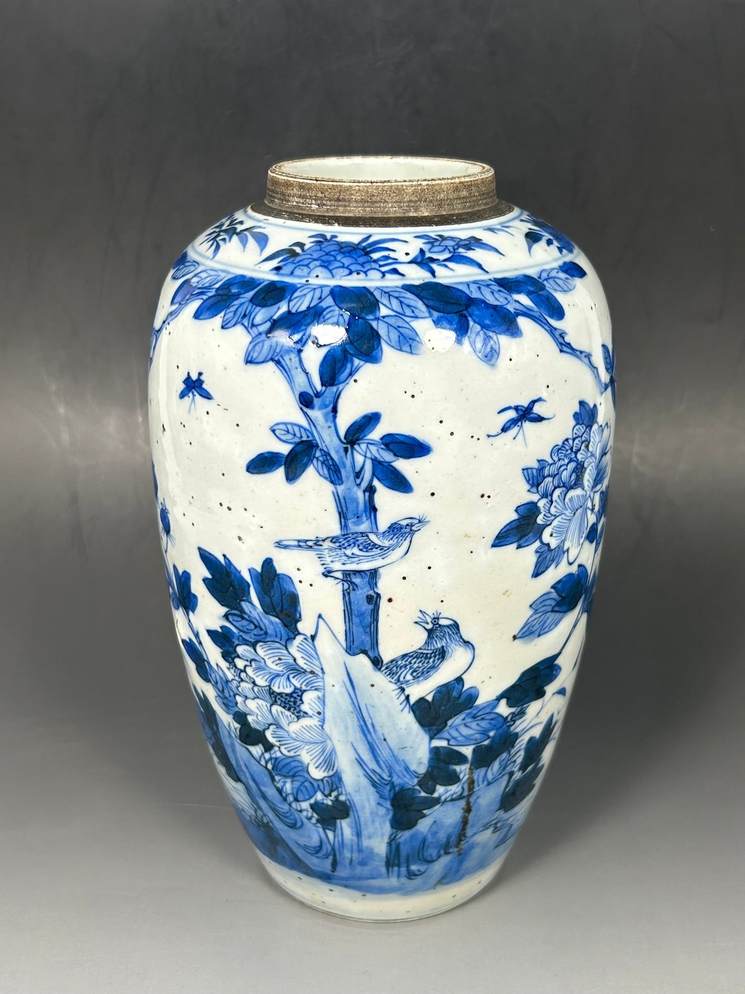 A Chinese Blue and White 'Bird and Flower' Vase, Mid-Late Qing Dynasty: 9 in. high, 5.1/4 in. wide.