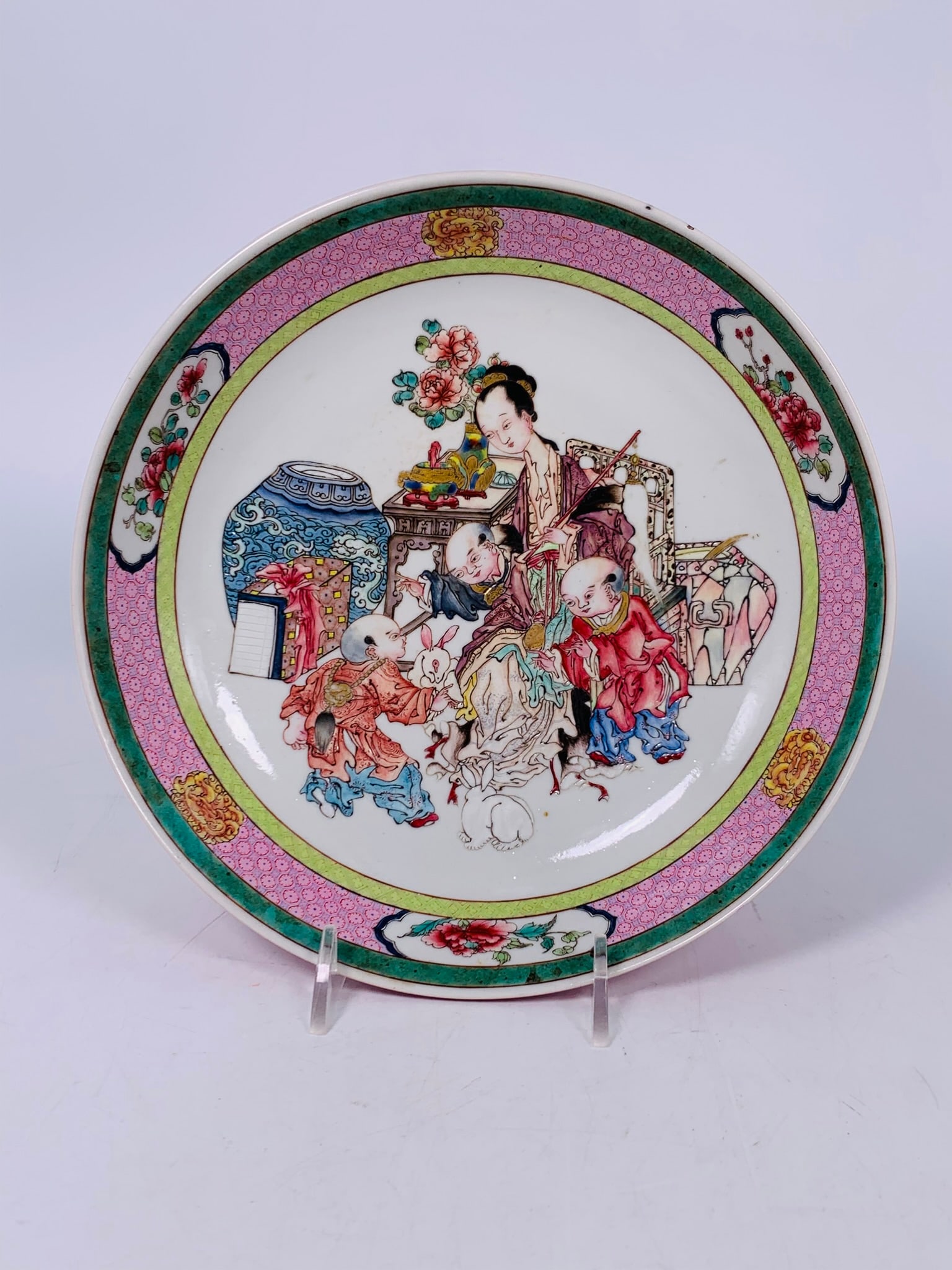 A Chinese Export Famille Rose Ruby-Back 'Lady and Boys' Dish (1 of 13)