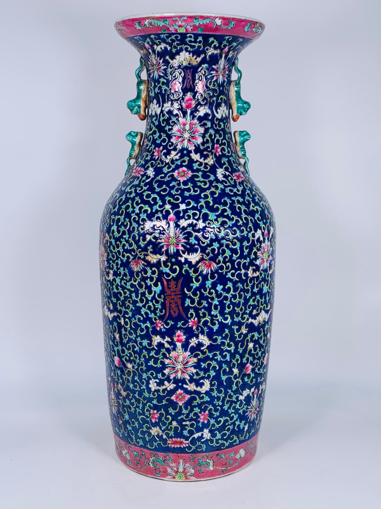 A Chinese Large Famille Rose Blue-Ground Vase (1 of 12)