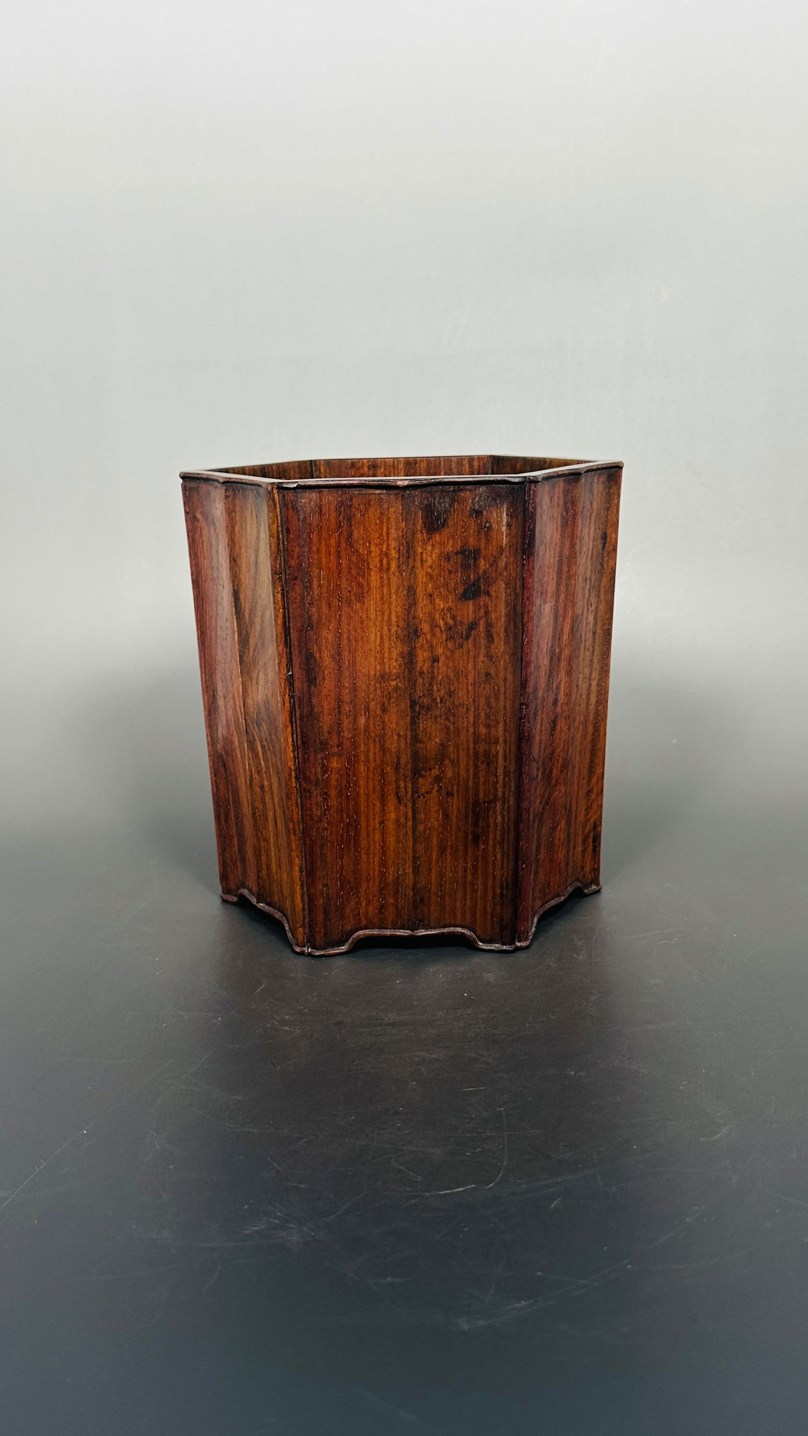A Chinese Vintage Wood Hexagonal Brush Pot (1 of 14)