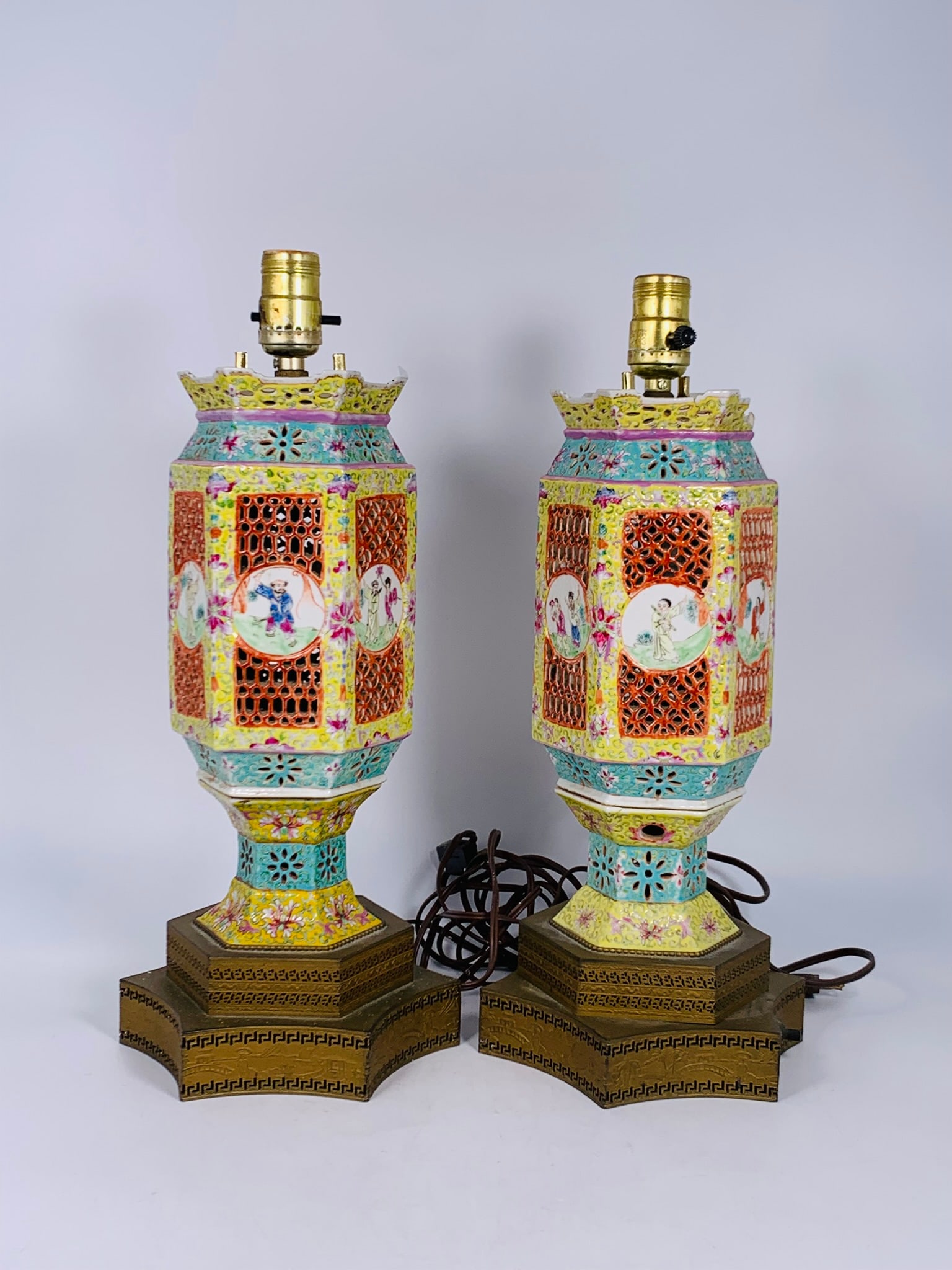A Pair of Chinese Famille Rose Reticulated 'Eight Immortals' Lantern Vases (1 of 16)