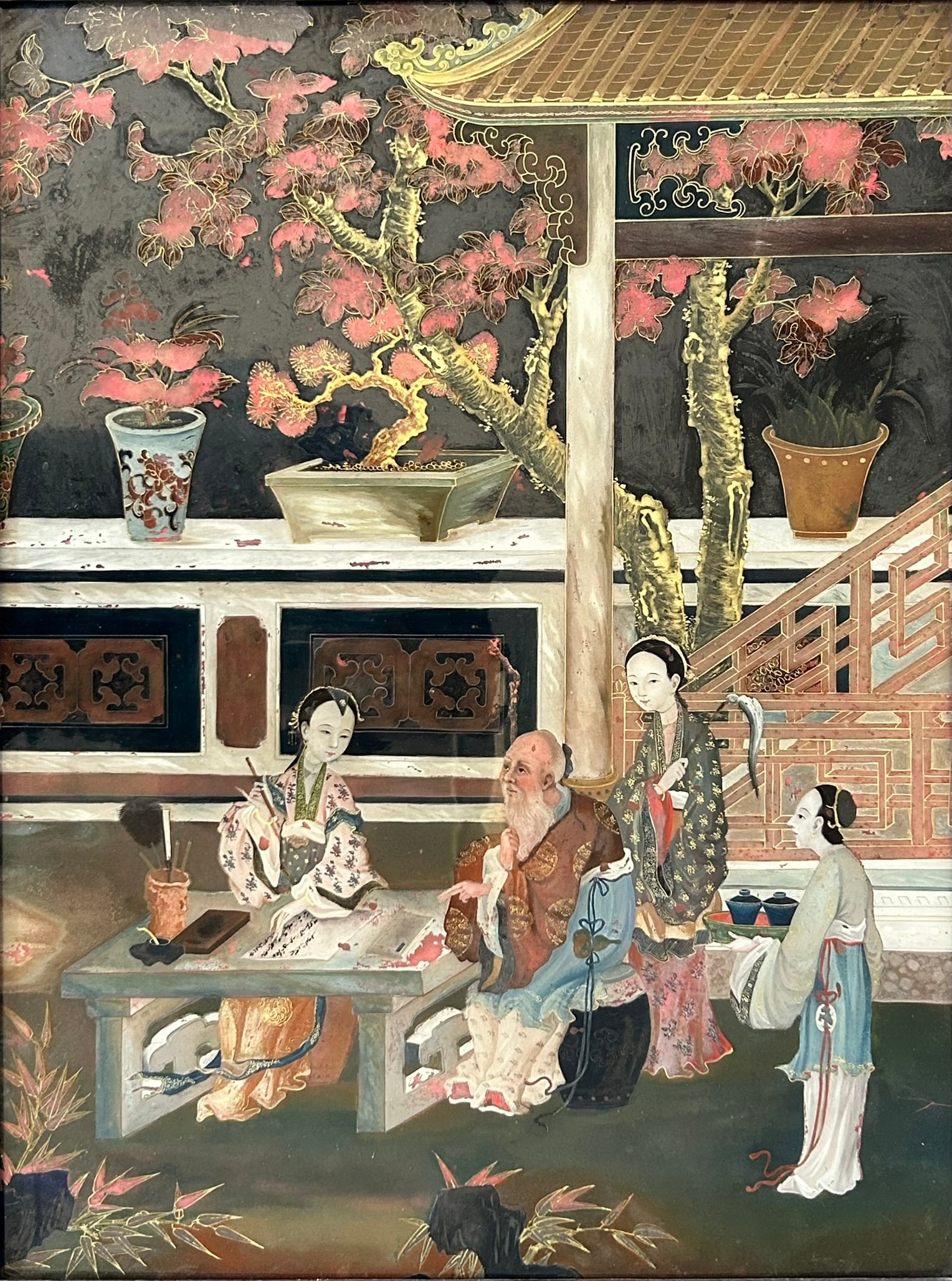 A Chinese Export Reverse Glass Painting, Late 19th Century (1 of 7)