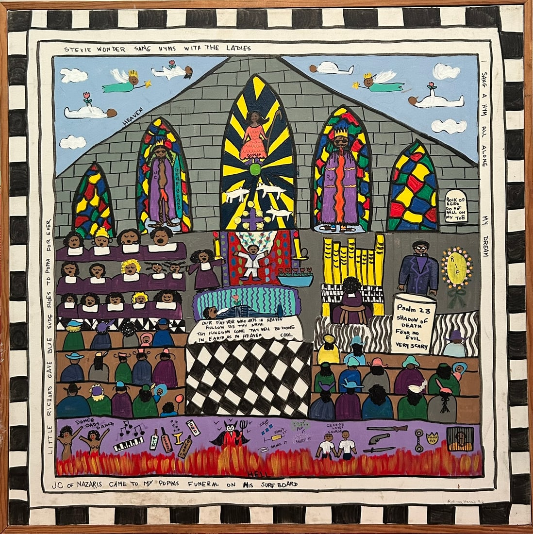 A Painting of JC of Nazaris Came to Poppas Funeral, Signature Rodney Harris: 30.3/4 in. square.