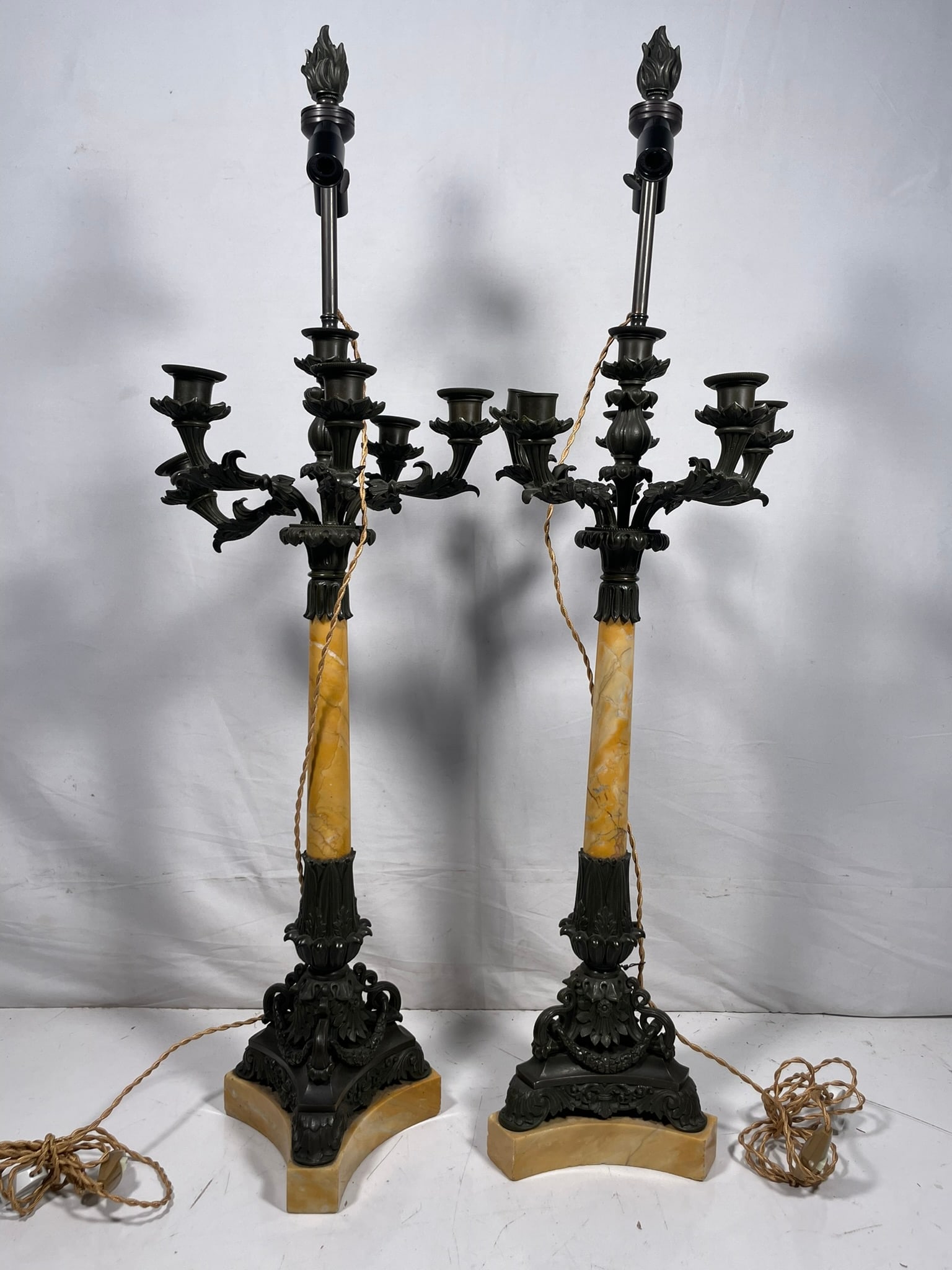 A Pair of Louis Philippe Period Patinated Bronze and Sienna Marble Candelabra (1 of 9)