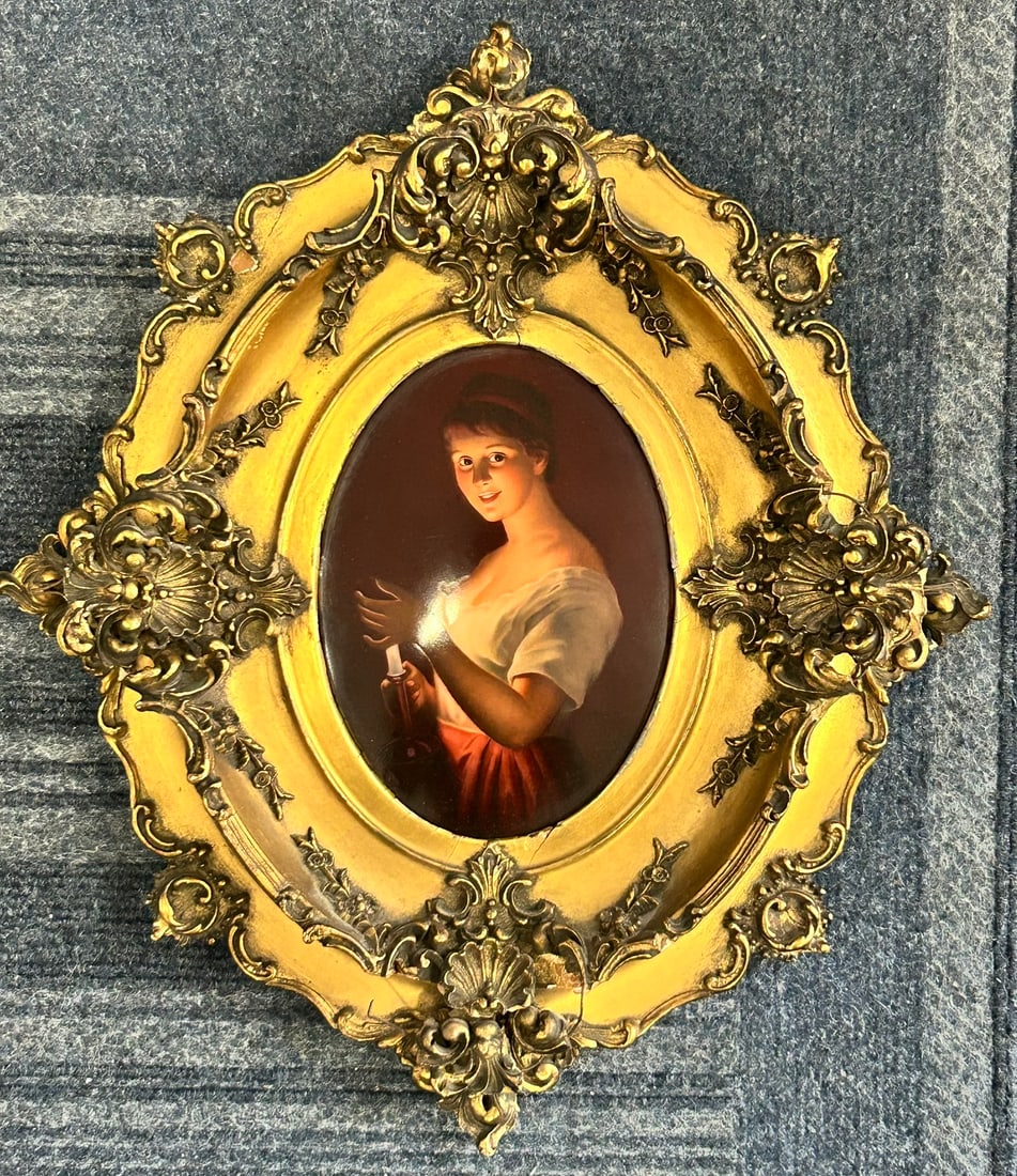 An Oval Hand-Painted Porcelain Plaque 'Gute Nacht', after Georg Hom (1 of 10)
