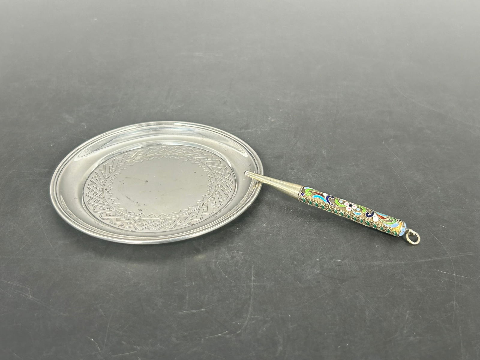 An Antique Silver Enamel Pen and a Small Silver Dish (1 of 8)
