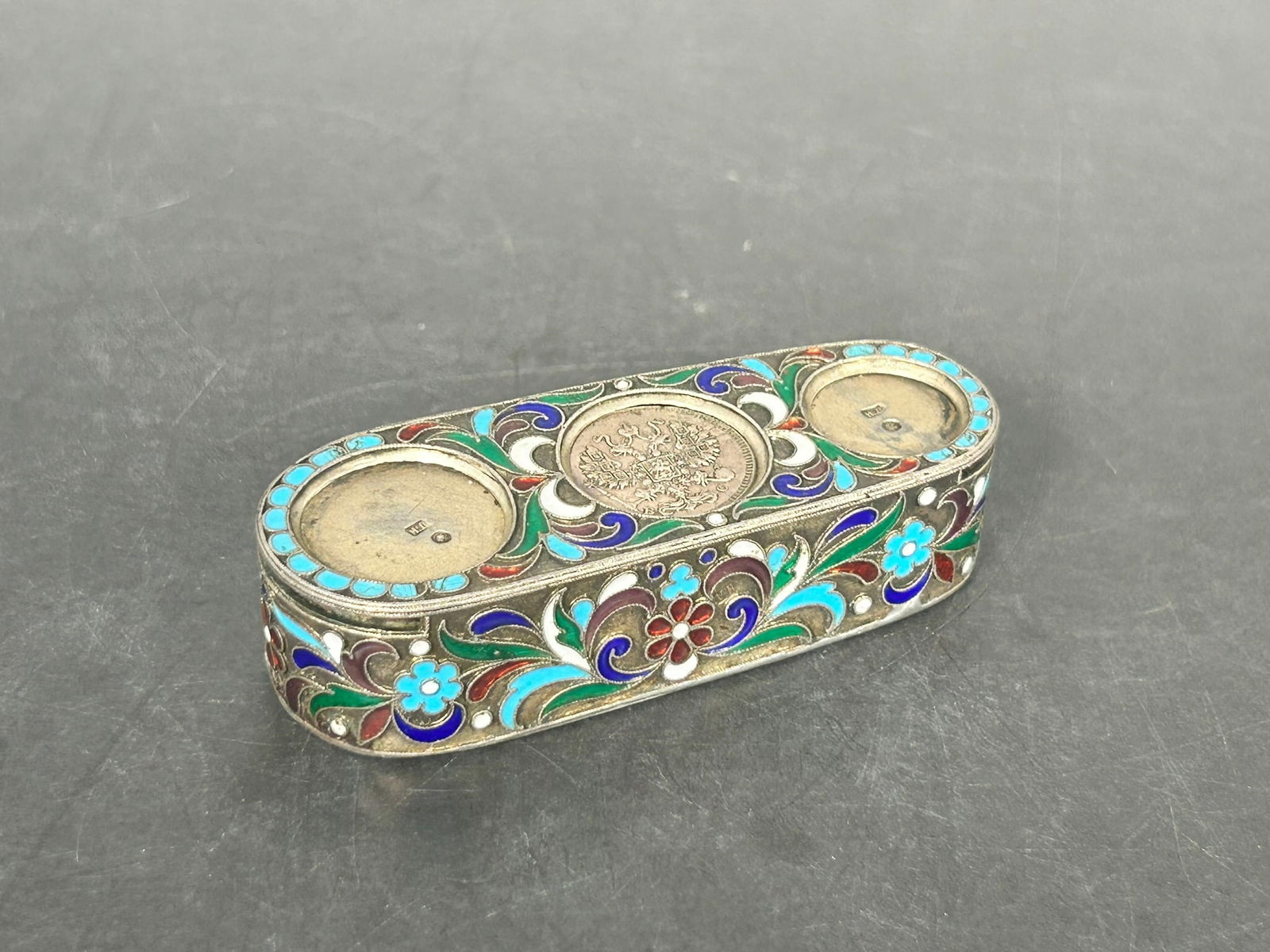 An Antique Russian Silver and Cloisonne Enamel Coin Holder (1 of 7)