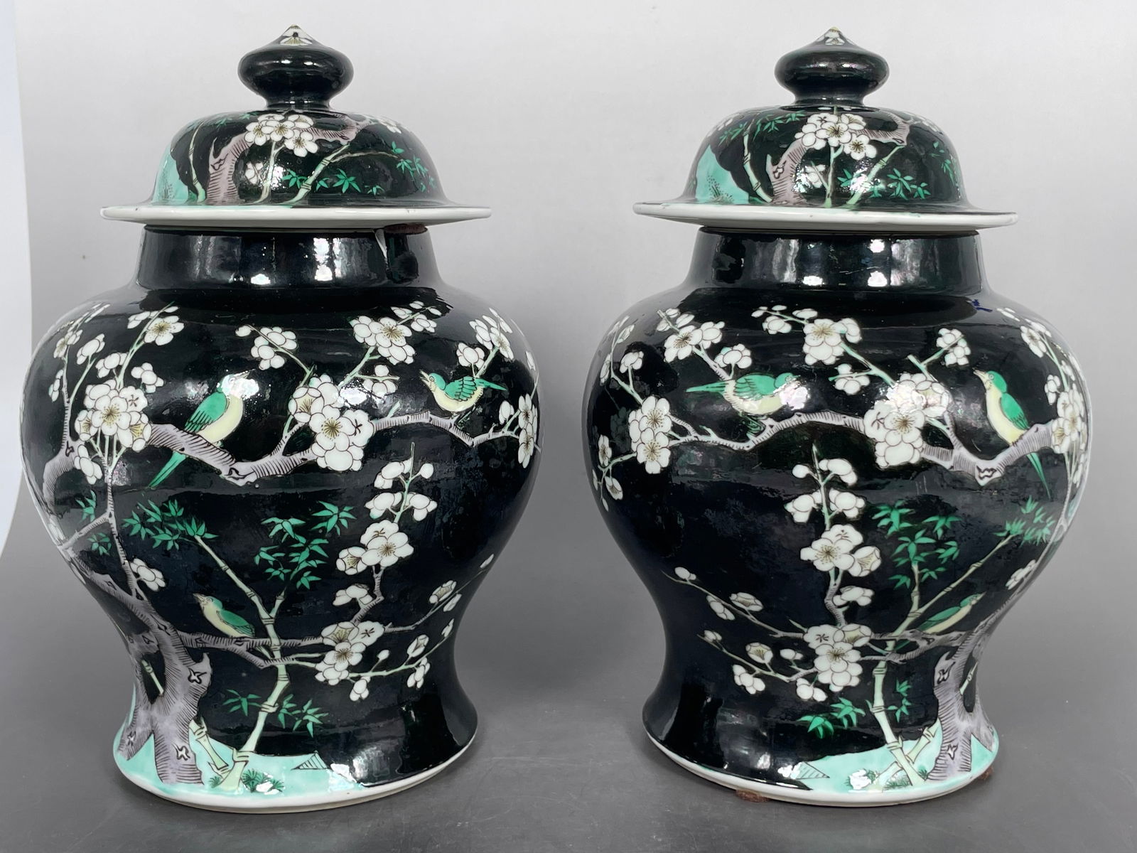 A Pair of Chinese Famille Noire Jars and Covers, 19th Century (1 of 12)