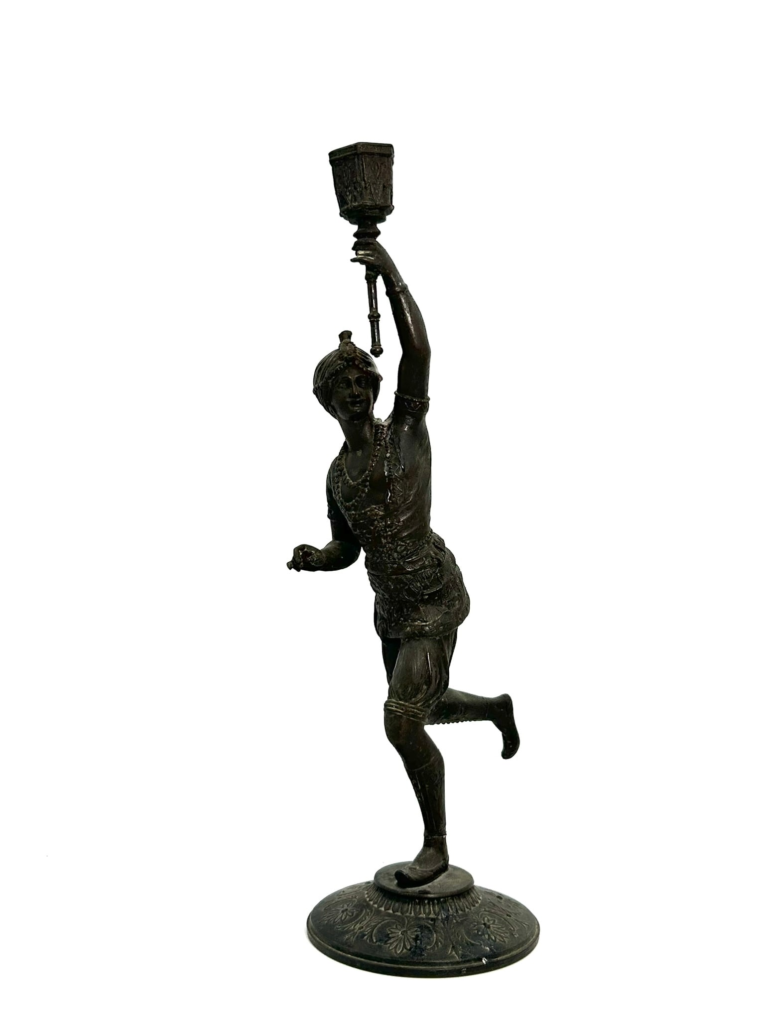 A Victorian-Style Bronze Candlestick: 15.1/2 in. high, 6.3/4 in. wide.