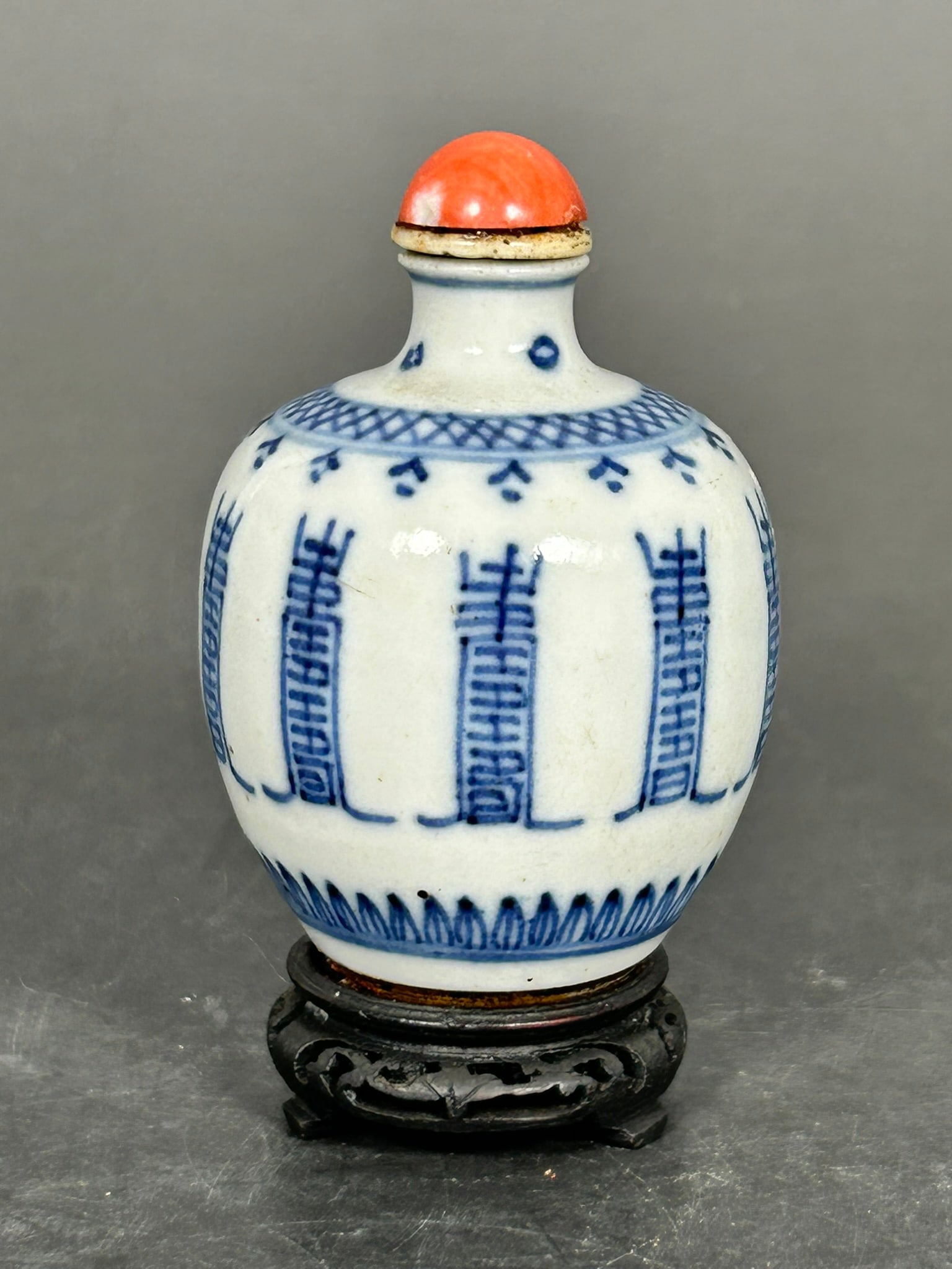 A Chinese Blue and White 'Shou Character' Snuff Bottle (1 of 9)