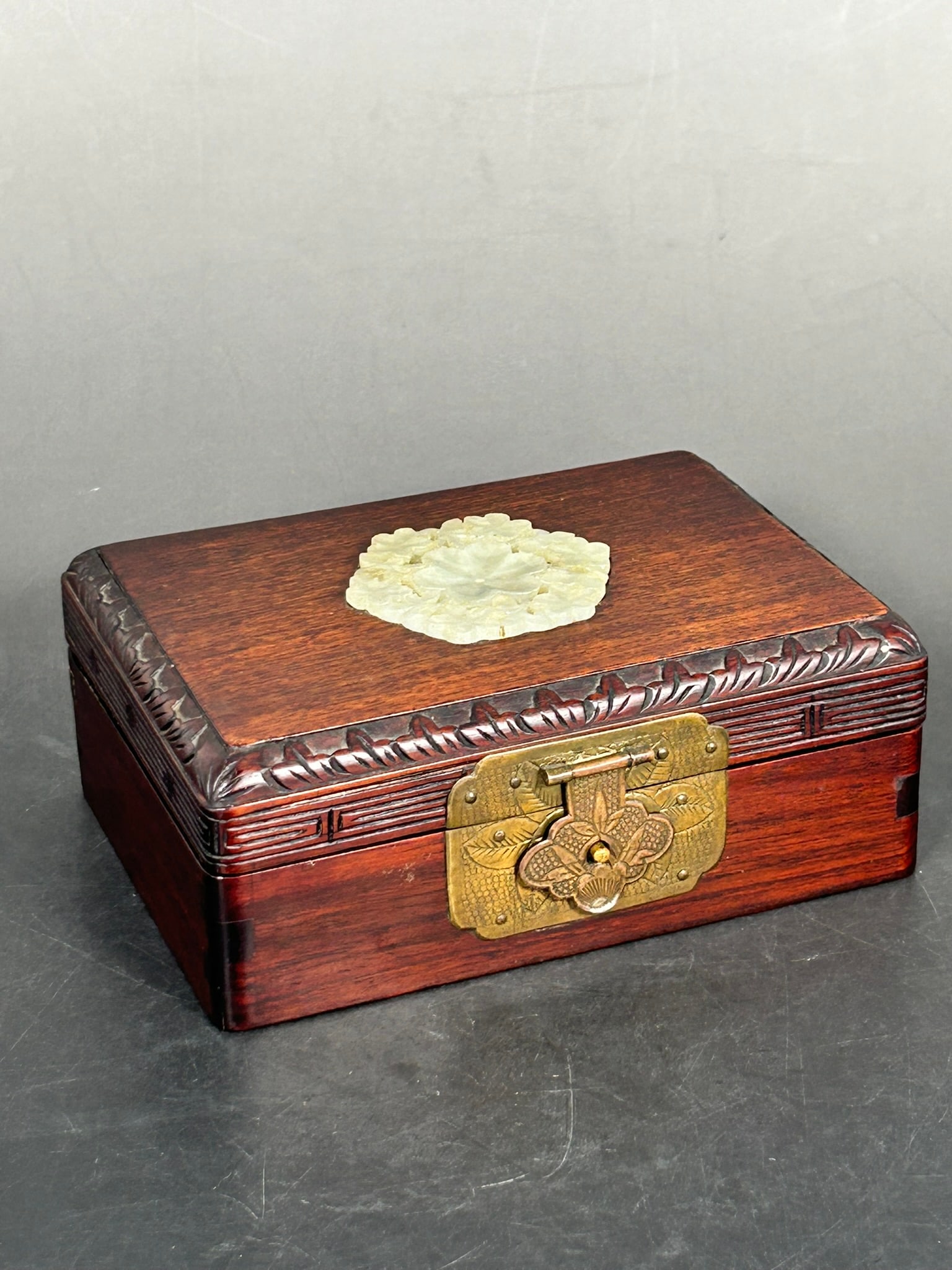 A Chinese Jade-Inset Wood Jewelry Trinket Box (1 of 11)