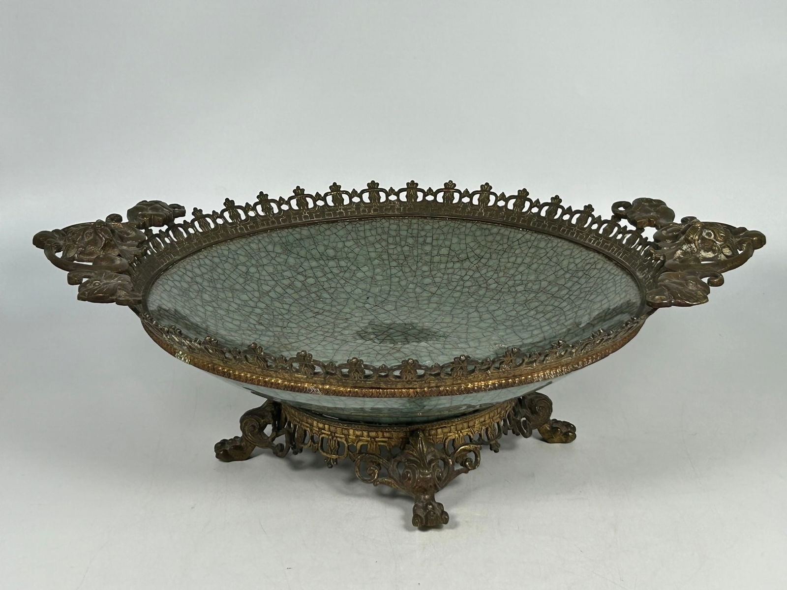 A Chinese Large Ge-Type Dish Fitted with Brass Base (1 of 11)