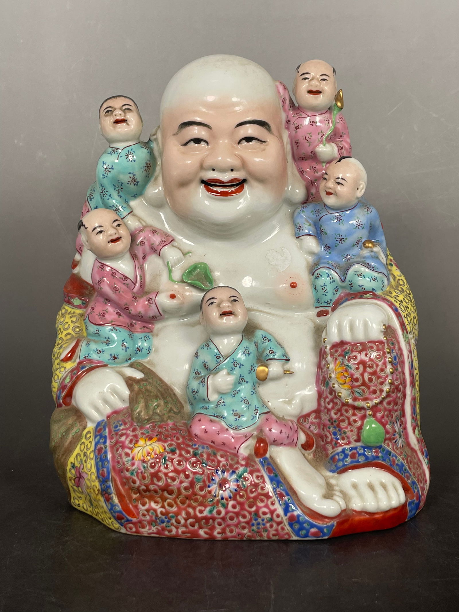 A Chinese Famille Rose 'Budai and Boys' Figural Group, Zhu Yong Ji Mark (1 of 8)
