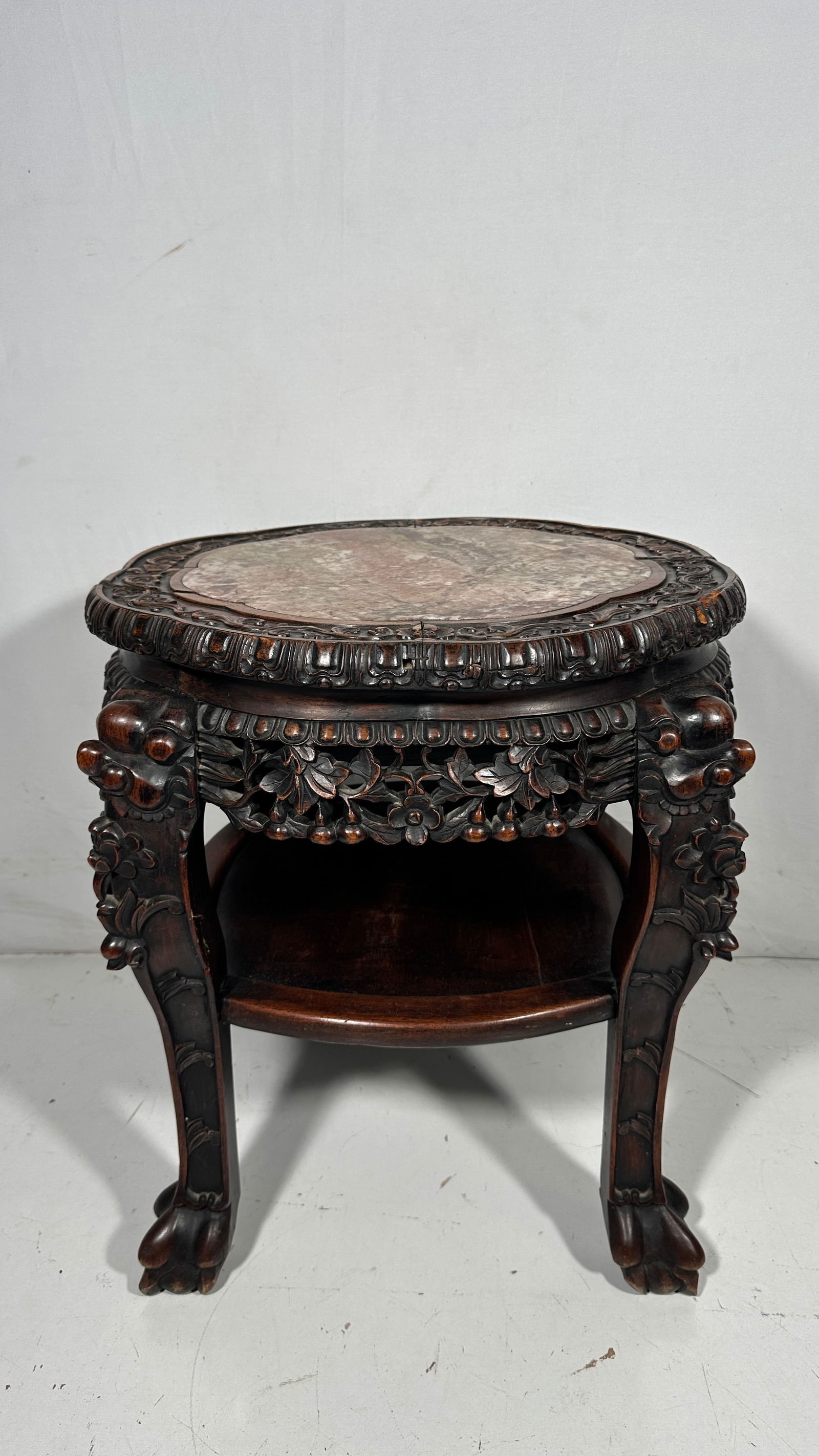 A Chinese Marble-Inset Hongmu Round Table (1 of 6)