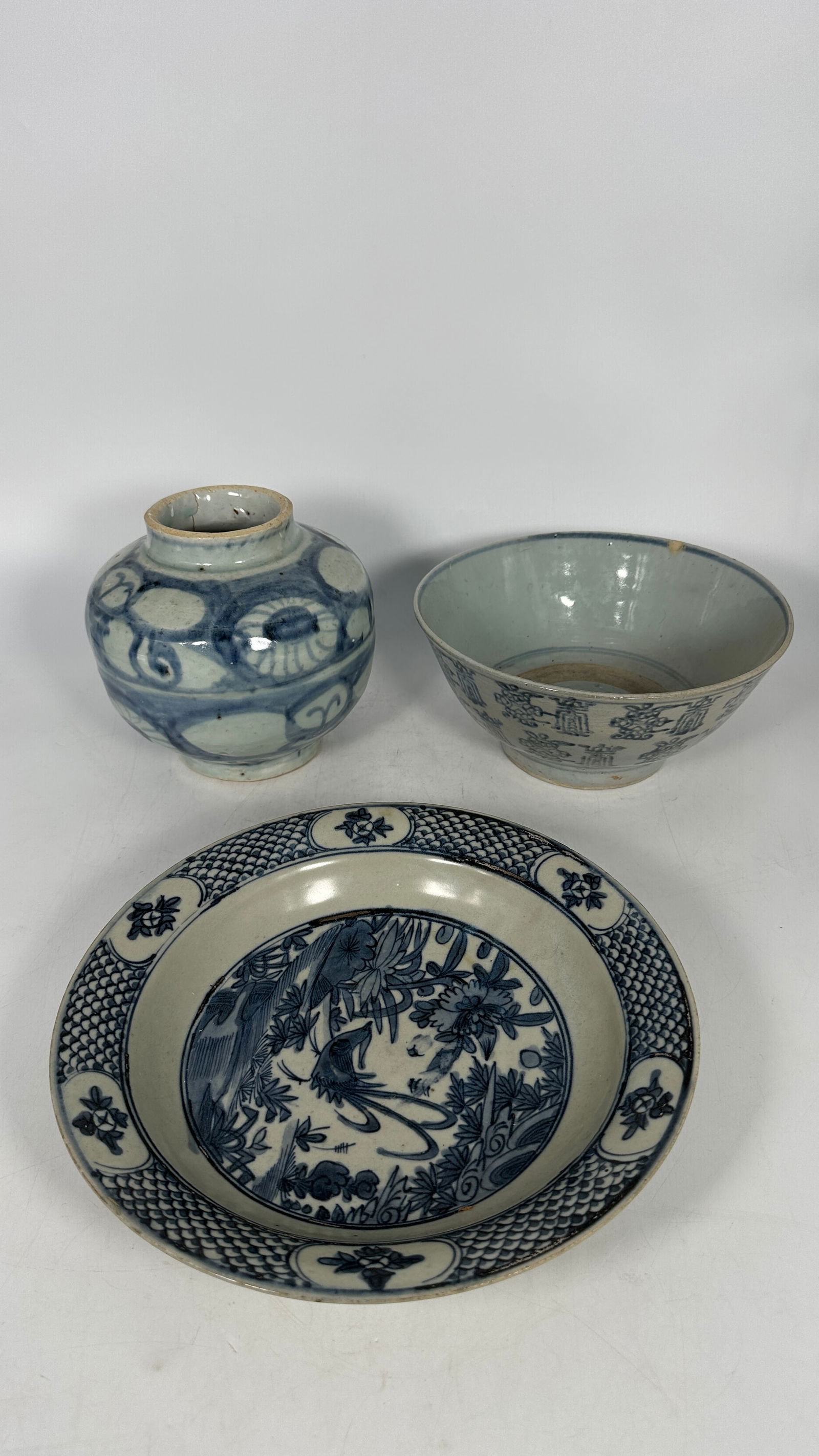 A Group of Three Chinese Blue and White Ware, Ming/Qing Dynasties (1 of 11)