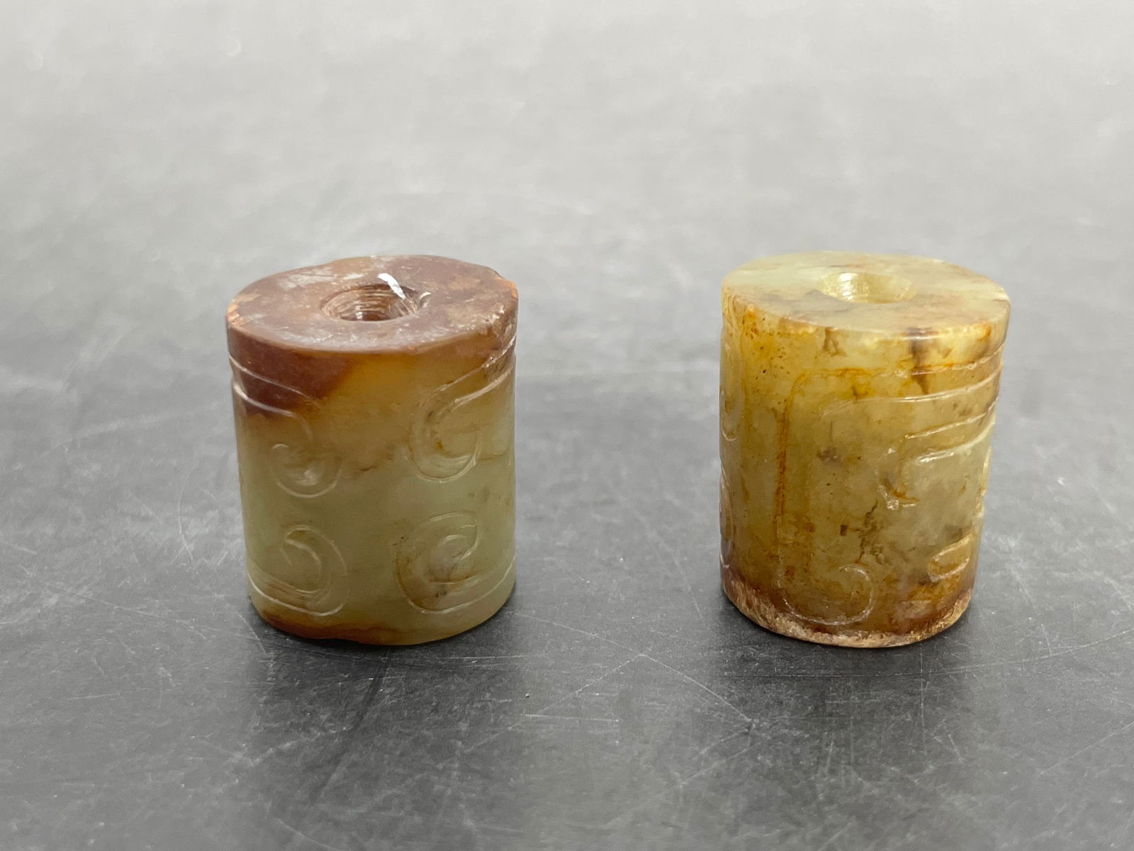 Two Chinese Celadon and Russet Jade Pendants, Ming Dynasty (1 of 13)