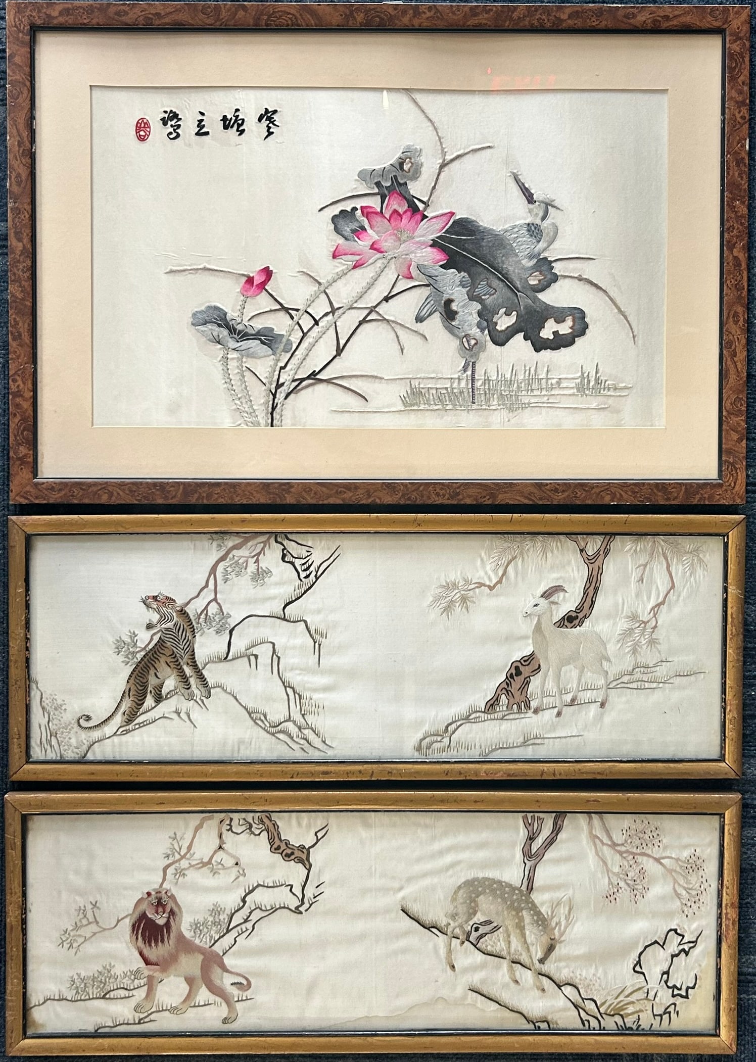 A Group of Three Chinese Embroidered Silk Panels (1 of 11)
