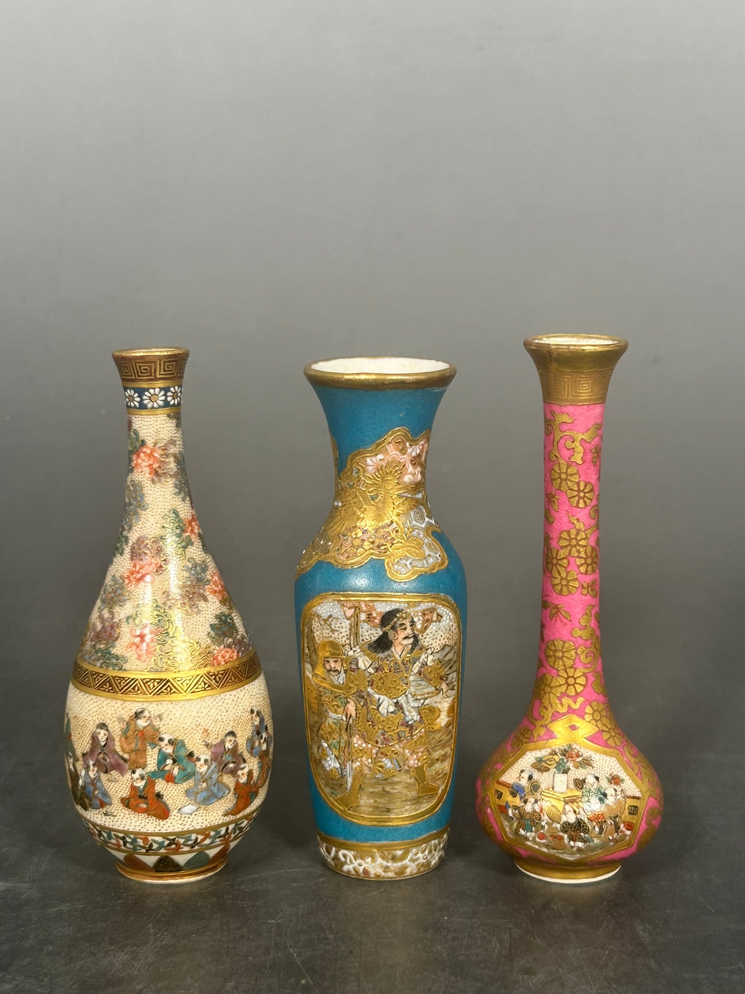 A Group of Three Japanese Miniature Satsuma Vases (1 of 14)
