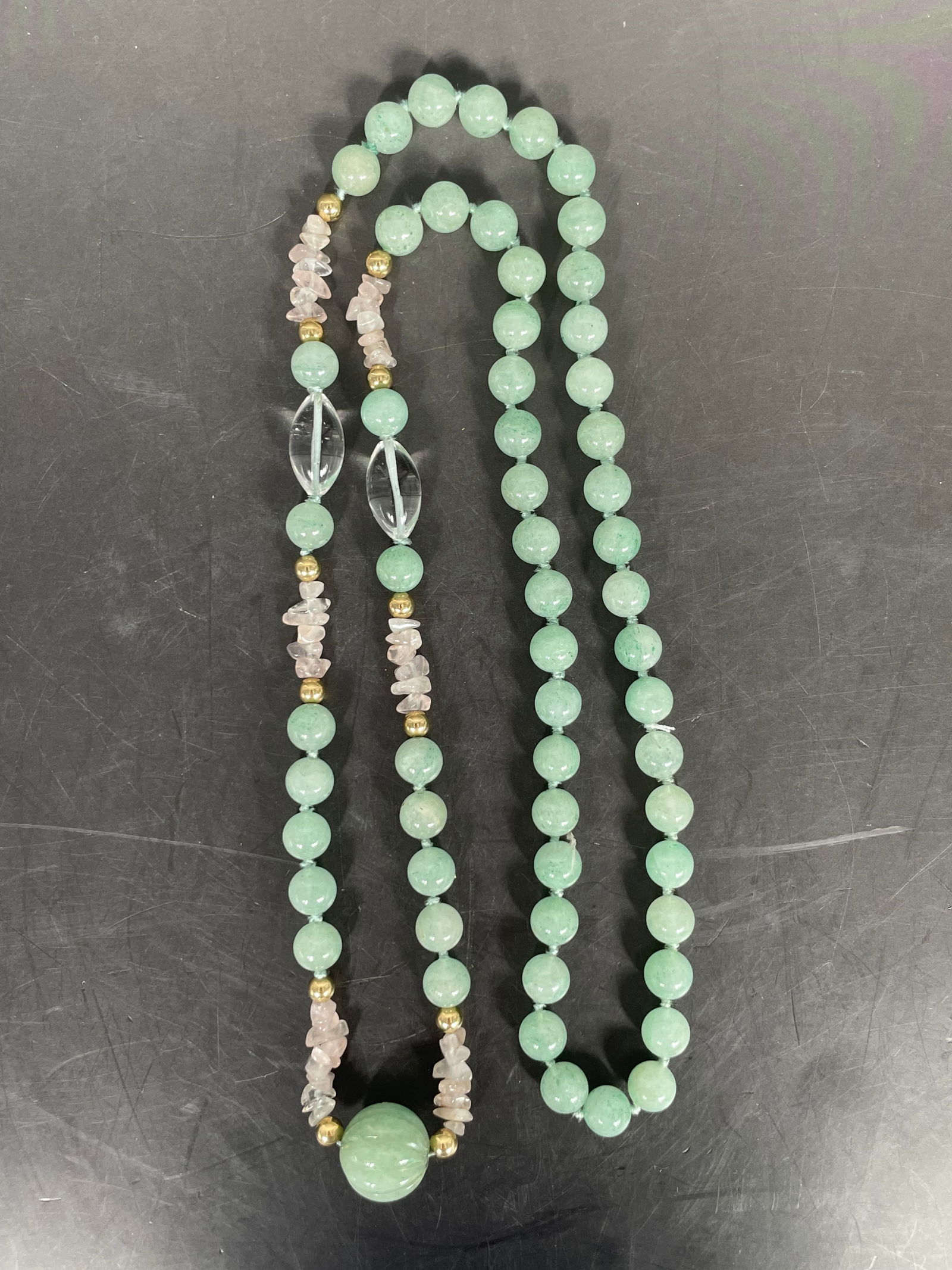 A String of Jadeite, Gold, and Crystal Beads, Necklace (1 of 7)