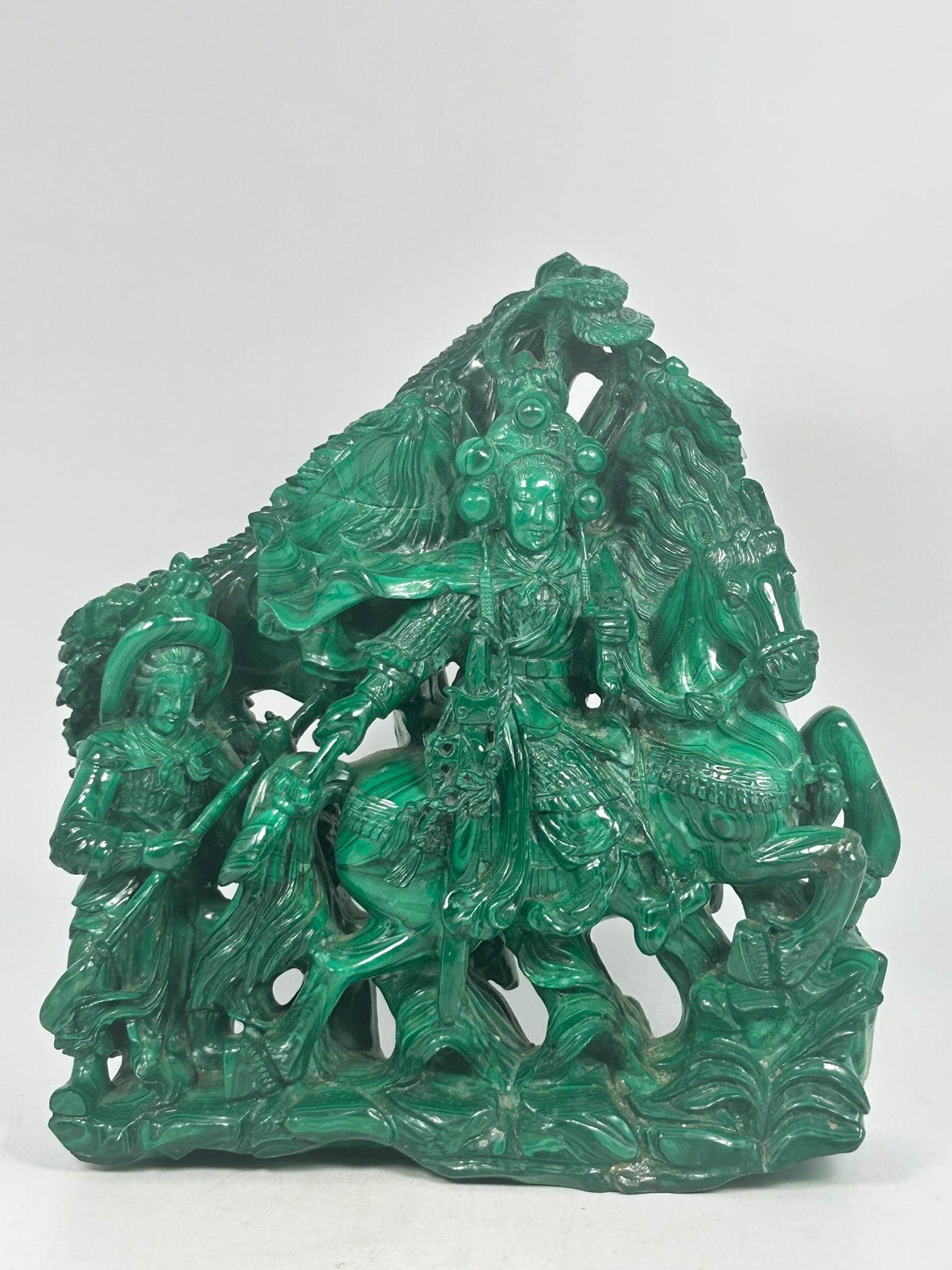 A Chinese Carved Malachite Figural Group of the Female General and Soldier (1 of 16)