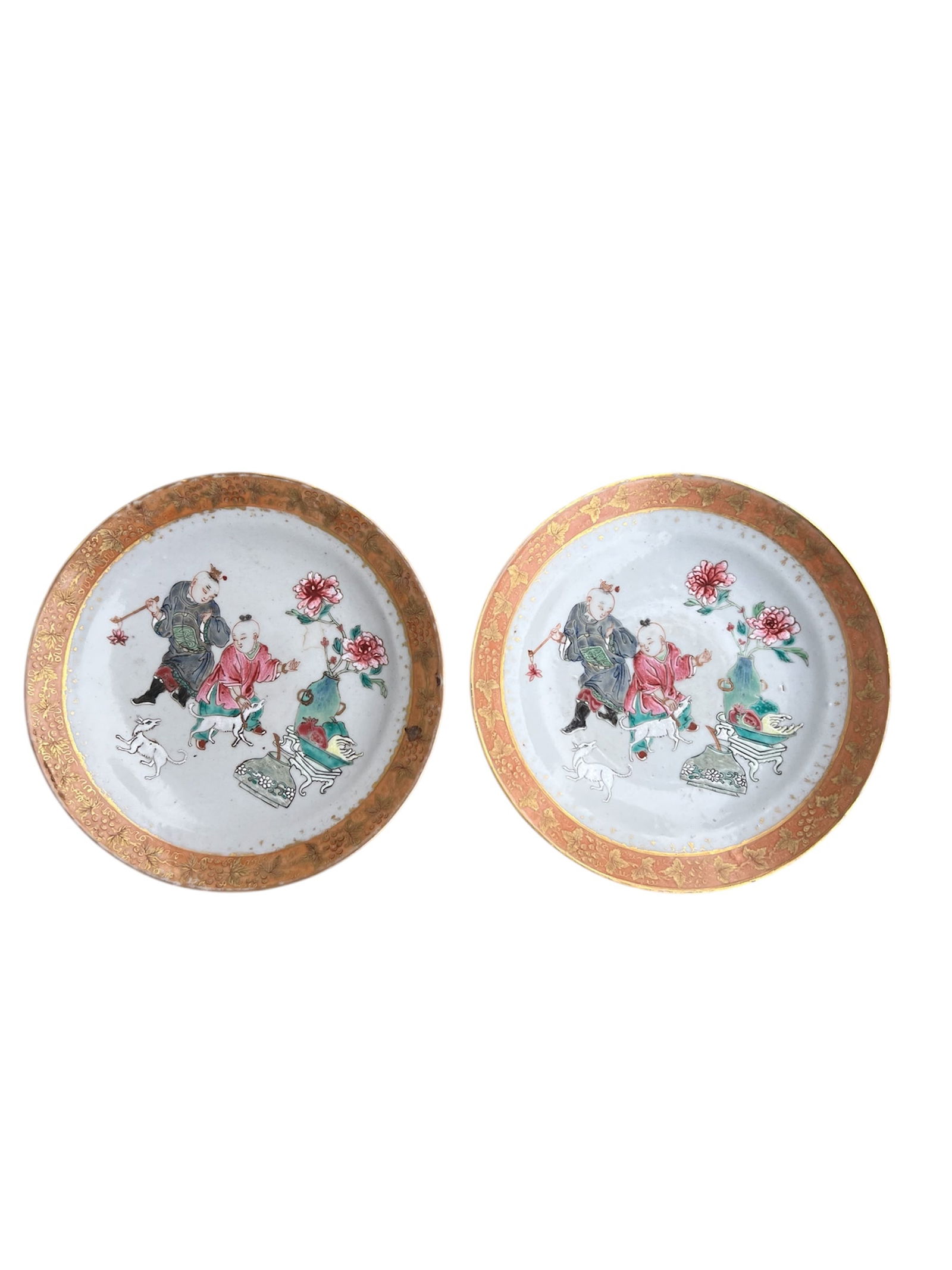 A Pair of Chinese Famille Rose and Gilt “Children at Play” Plates, Qing Dynasty (1 of 13)