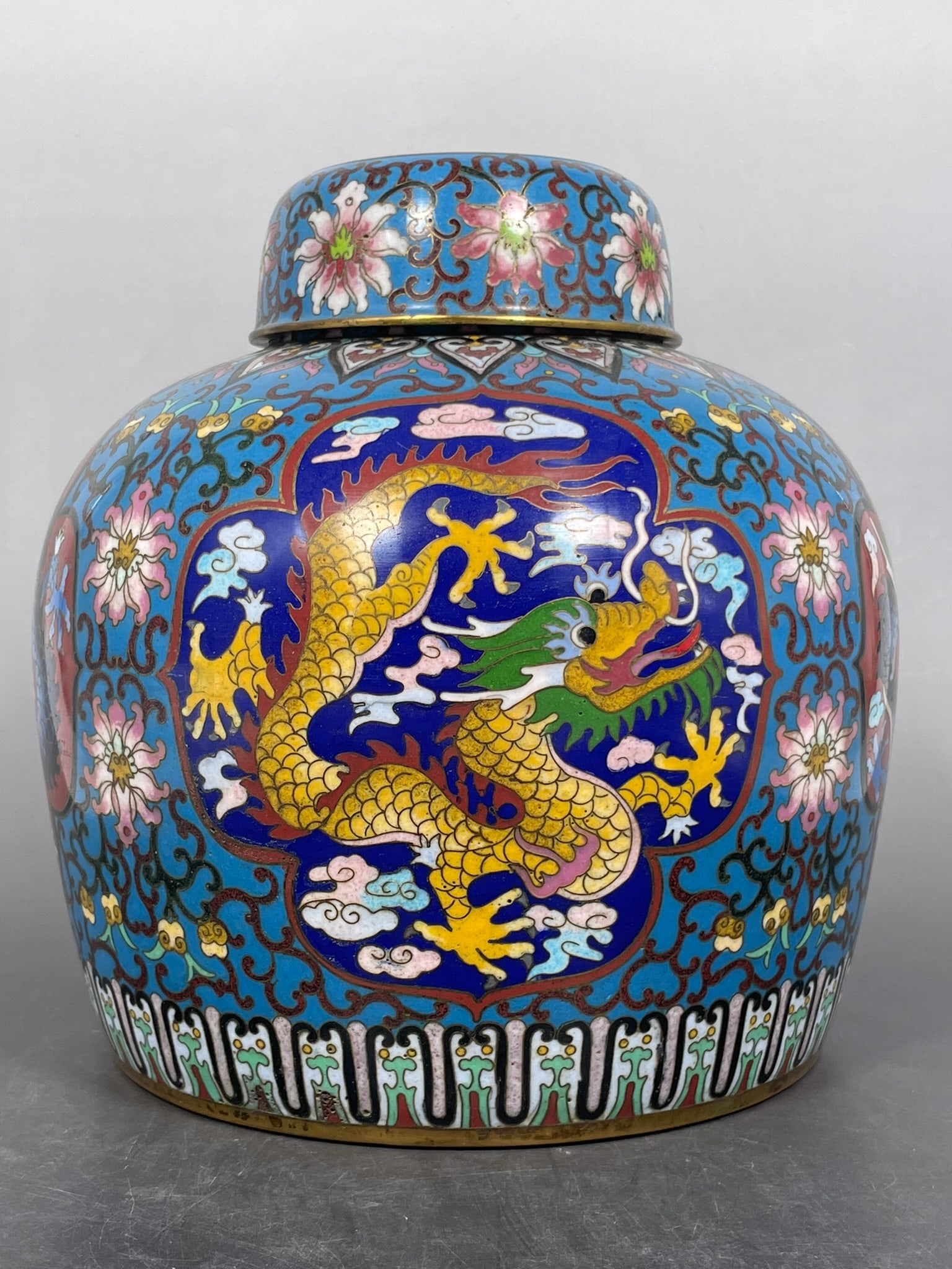 A Chinese Cloisonne Enamel 'Dragons' Jar and Cover (1 of 13)