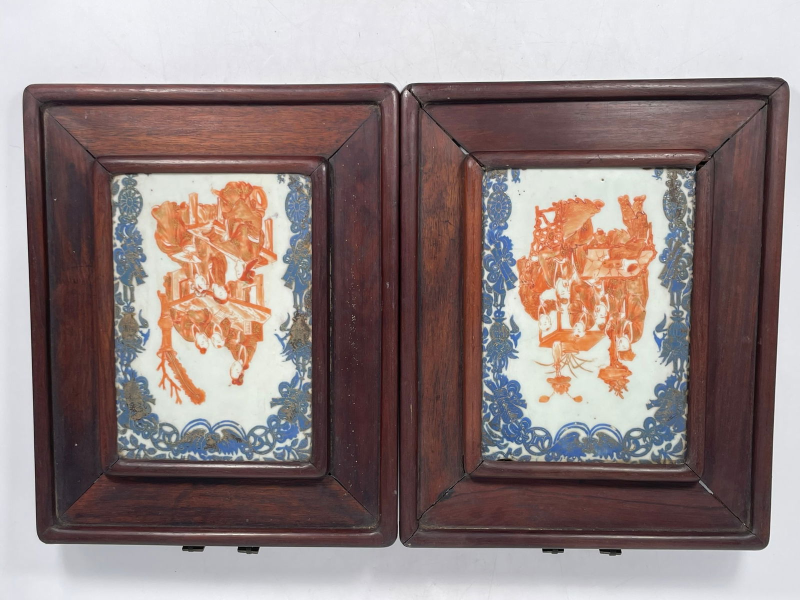 A Pair of Chinese Iron-Red and Gilt-Decorated Porcelain 'Figural' Plaques (1 of 12)
