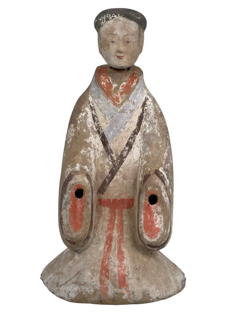 A Chinese Painted Pottery Figure of a Kneeling Court Lady, Han Dynasty (1 of 18)