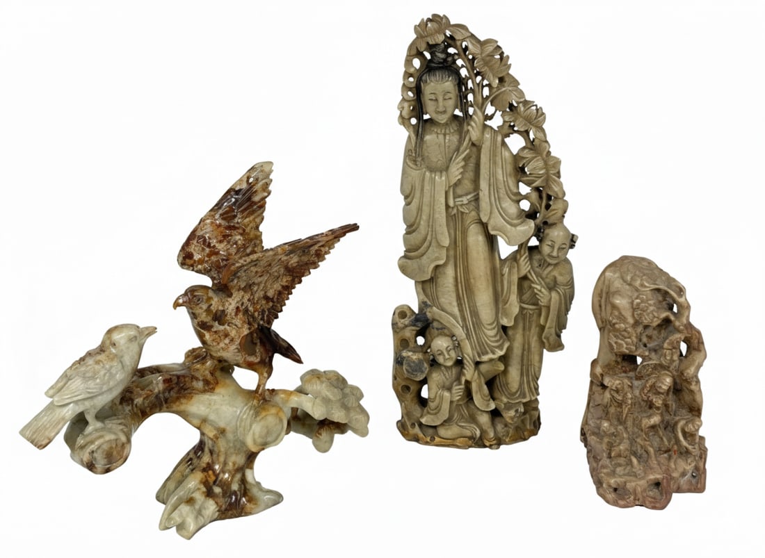 A Group of Three Chinese Soapstone Carvings (1 of 17)