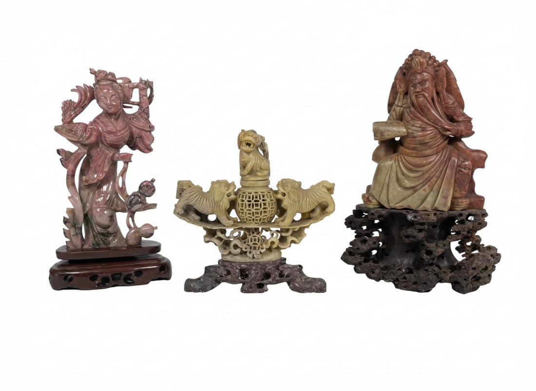 A Group of Three Chinese Soapstone Carvings (1 of 17)