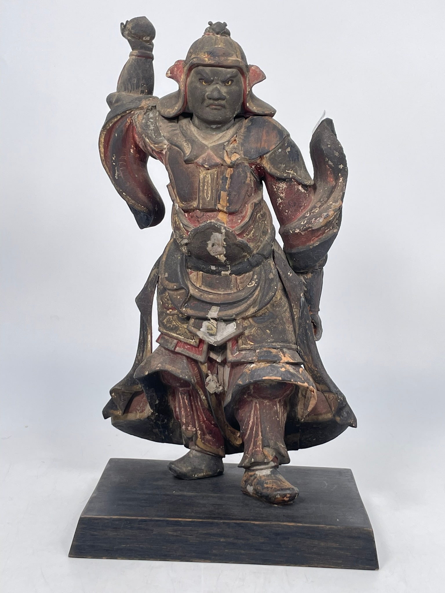 A Japanese Carved and Painted Wood Figure of Guardian (1 of 9)