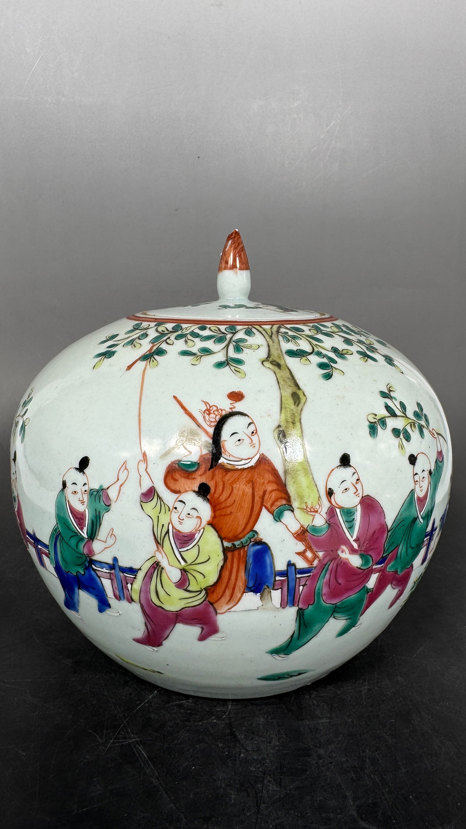 A Chinese Famille Rose 'Boys' Jar and Cover: 8 in. high, 8 in. wide.