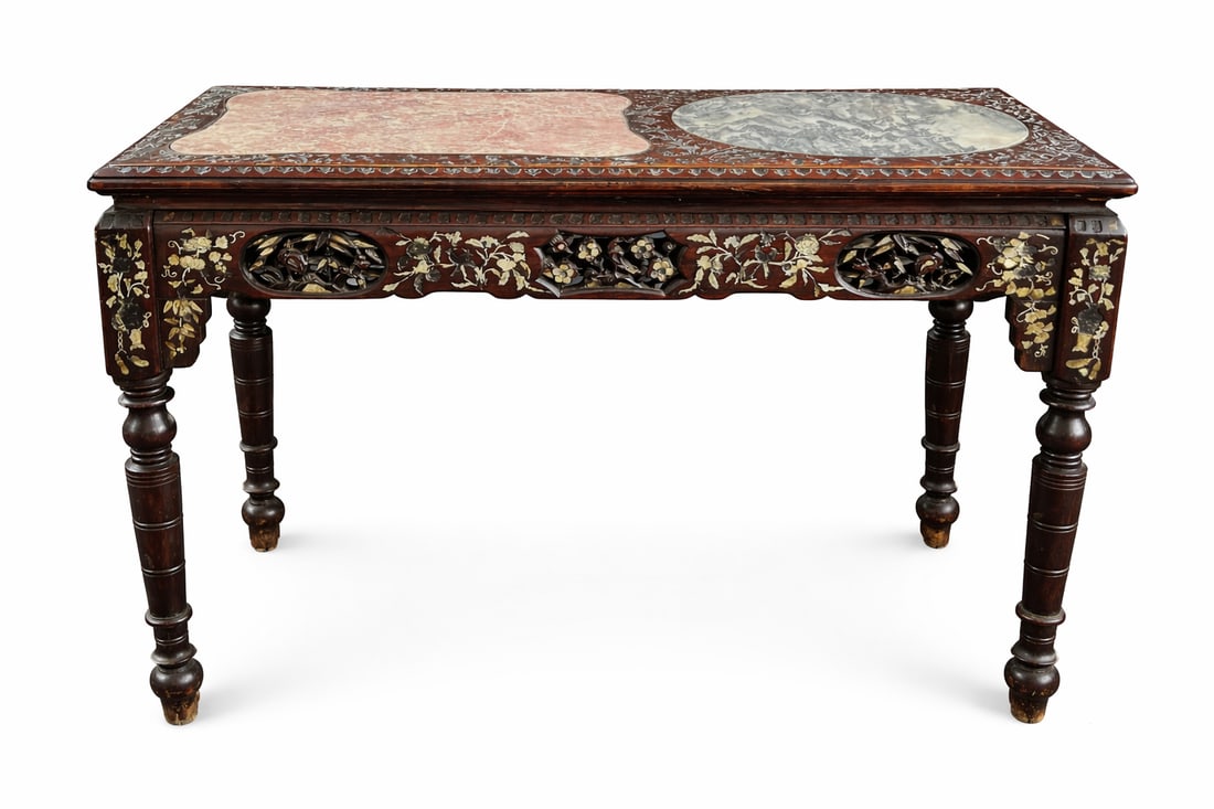 A Chinese Marble-Inset Mother-of-Pearl-Inlaid Hongmu Side Table, Tiao'an (1 of 15)
