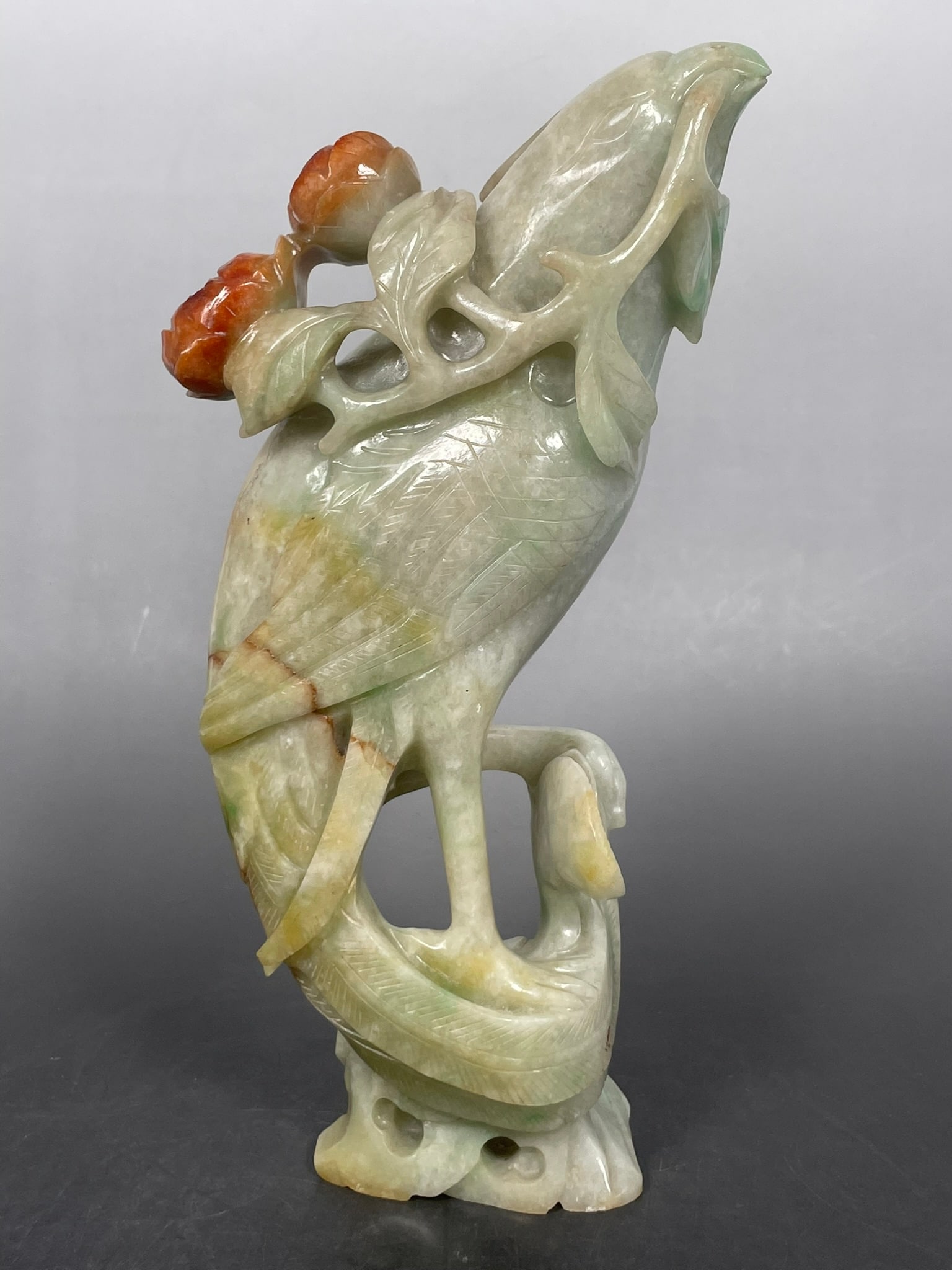 A Chinese Jadeite Carving Group of a Bird and Flowers (1 of 10)
