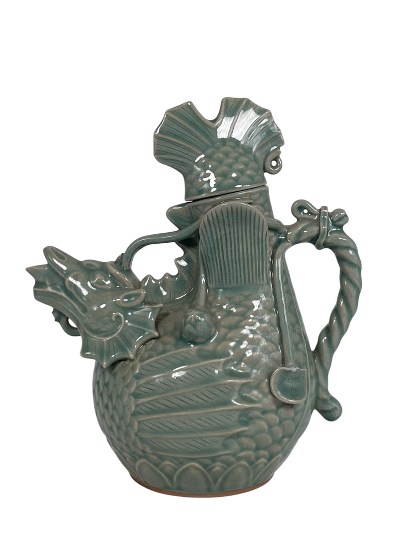 A Korean Celadon Fish-Dragon-Shaped Ewer and Cover (1 of 8)