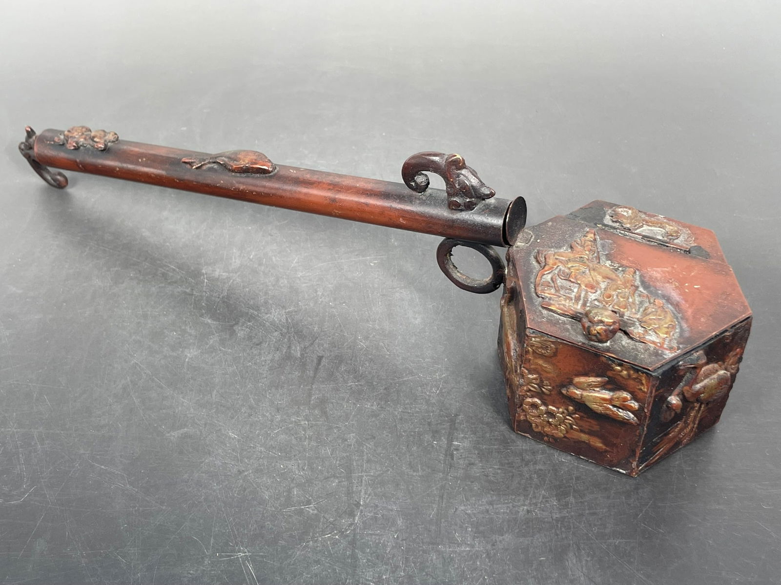 A Japanese Bronze Yatate, Portable Inkwell and Brush Holder (1 of 9)