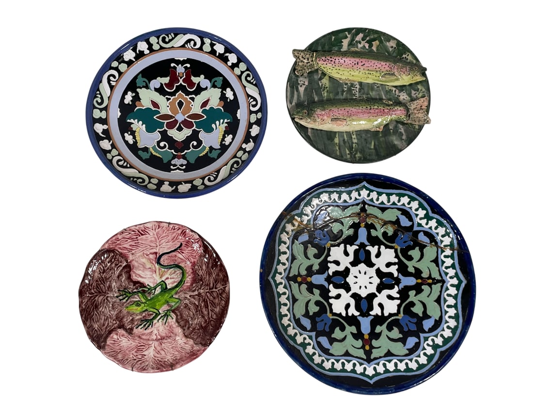 A Group of Four Wallplates: Comprising a large 'Ceramicas S. Isidro Granada' wallplate, 16 in. diam.; a smaller 'Ceramicas S. Isidro Granada' wallplate, 13.3/4 in. diam.; a 'frog' wallplate, illegible signature of the artist to