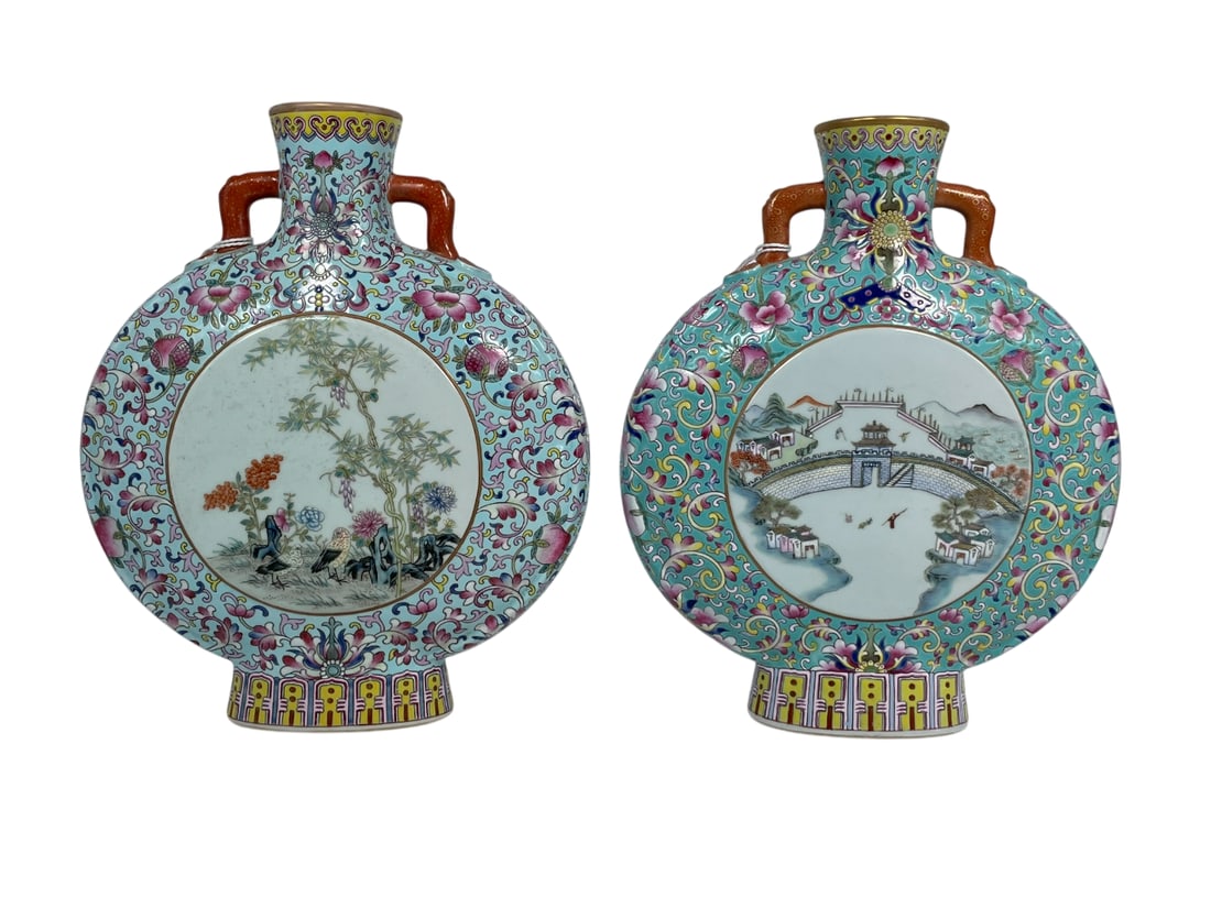 An Associate Pair of Chinese Famille Rose Porcelain Moon Flasks (1 of 17)