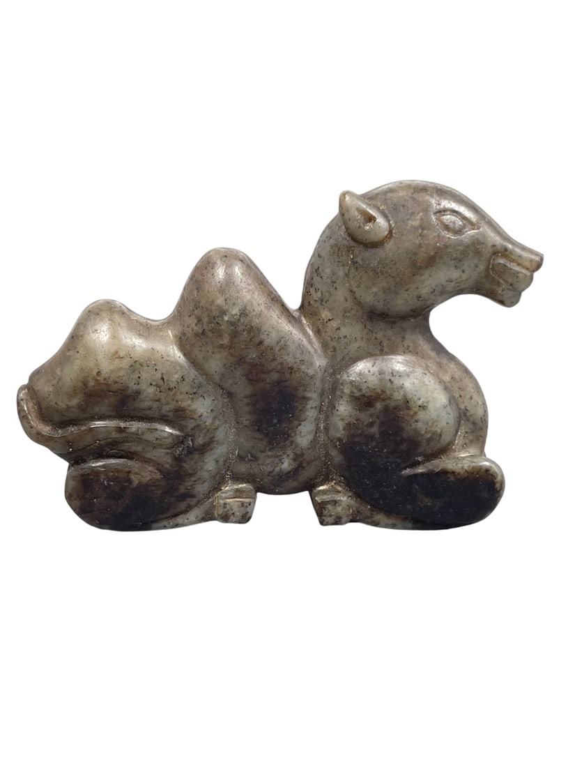 A Chinese Jade Carving of a Camel: 2.1/8 in. high, 3 in. wide.