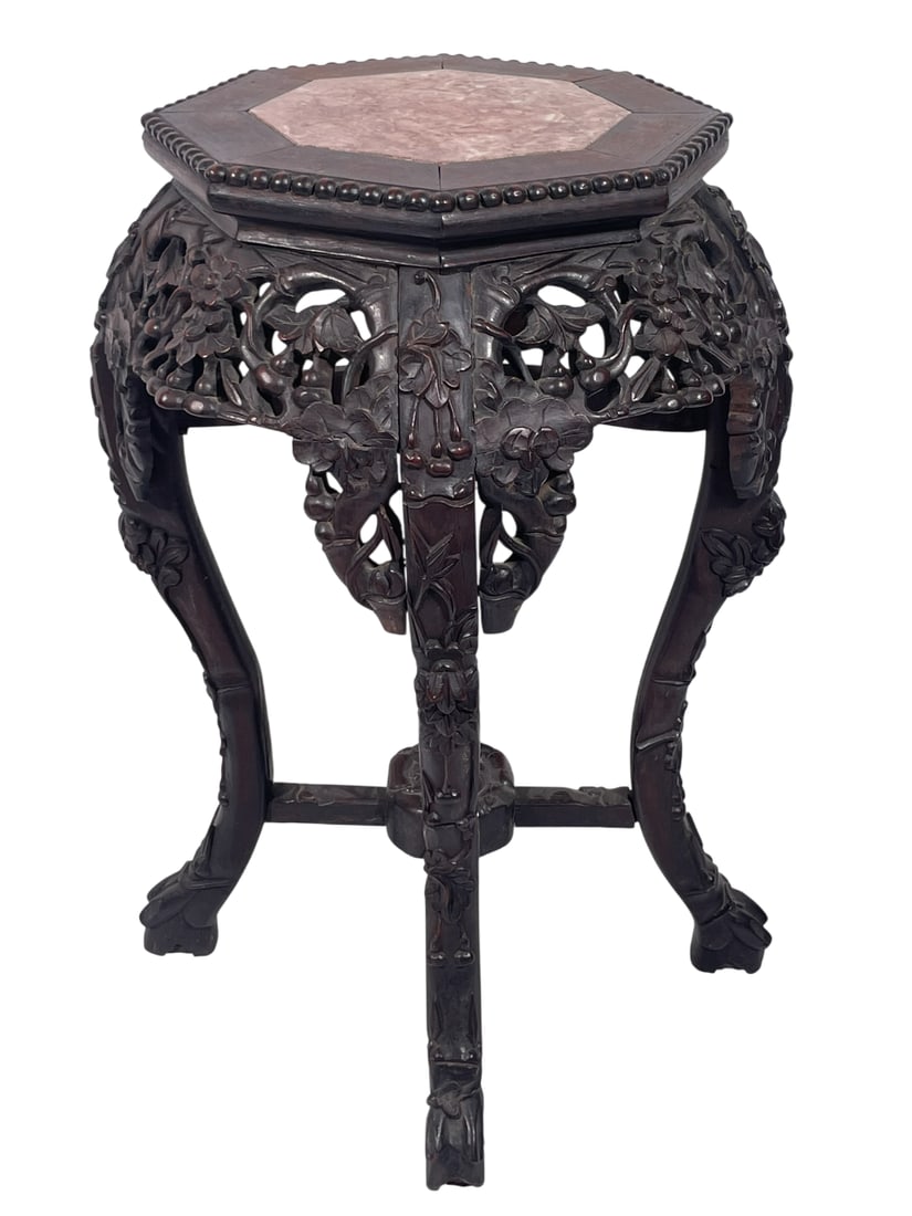 A Chinese Marble-Inset Octagonal Incense Stand, Xiangji: 24 in. high, 15.1/2 in. wide.