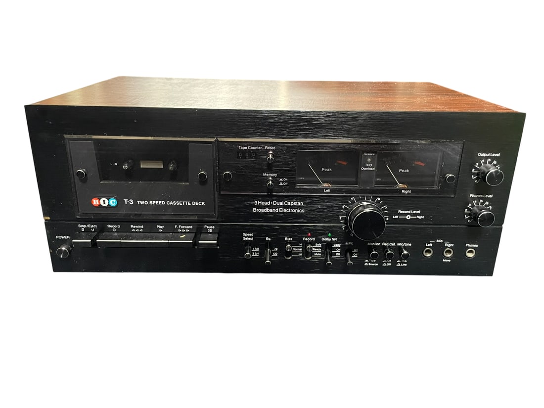 A Vintage B.I.C T-3 Two Speed Cassette Deck: 7 in. high, 17.1/4 in. wide, 10.1/4 in. deep.