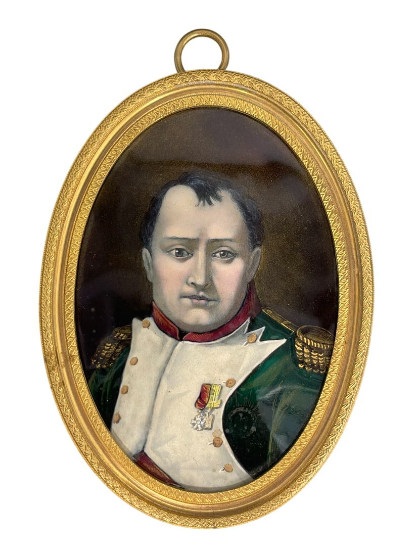 A Miniature Enamel Oval Portrait of Napoleon 1st, after Jean-Baptiste Isabey: 4.1/4 in. long, 3.1/8 in. wide.