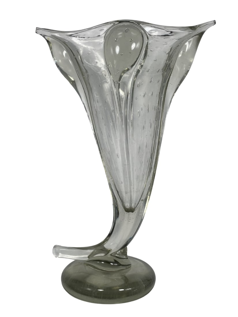 A Vintage Murano Glass Flower Vase: 16.3/4 in. high, 11 in. wide.