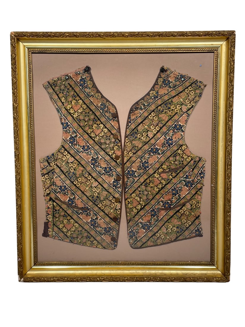 Two Antique Textile Fragments: Framed, 27.1/2 in. x 23.1/2 in. overall including the frame.