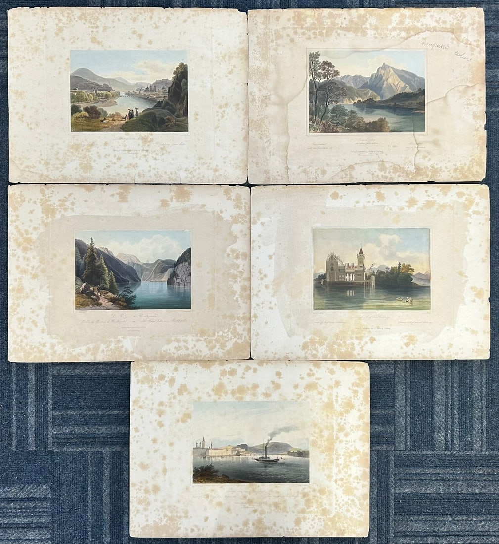 A Group of Five Antique Prints: 16.3/4 in. x 12.3/8 in. each.