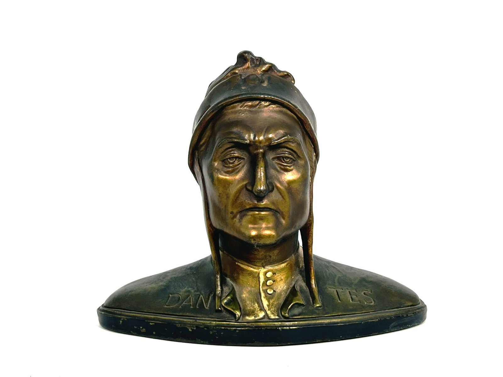A Vintage Bronze Dante Alighieri Bust: 9.5 in. high, 11 in. wide.