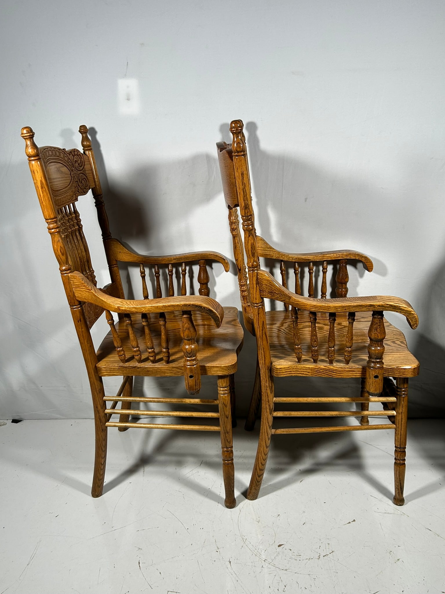 A Pair of Oak Pressed-Back Chairs - 11